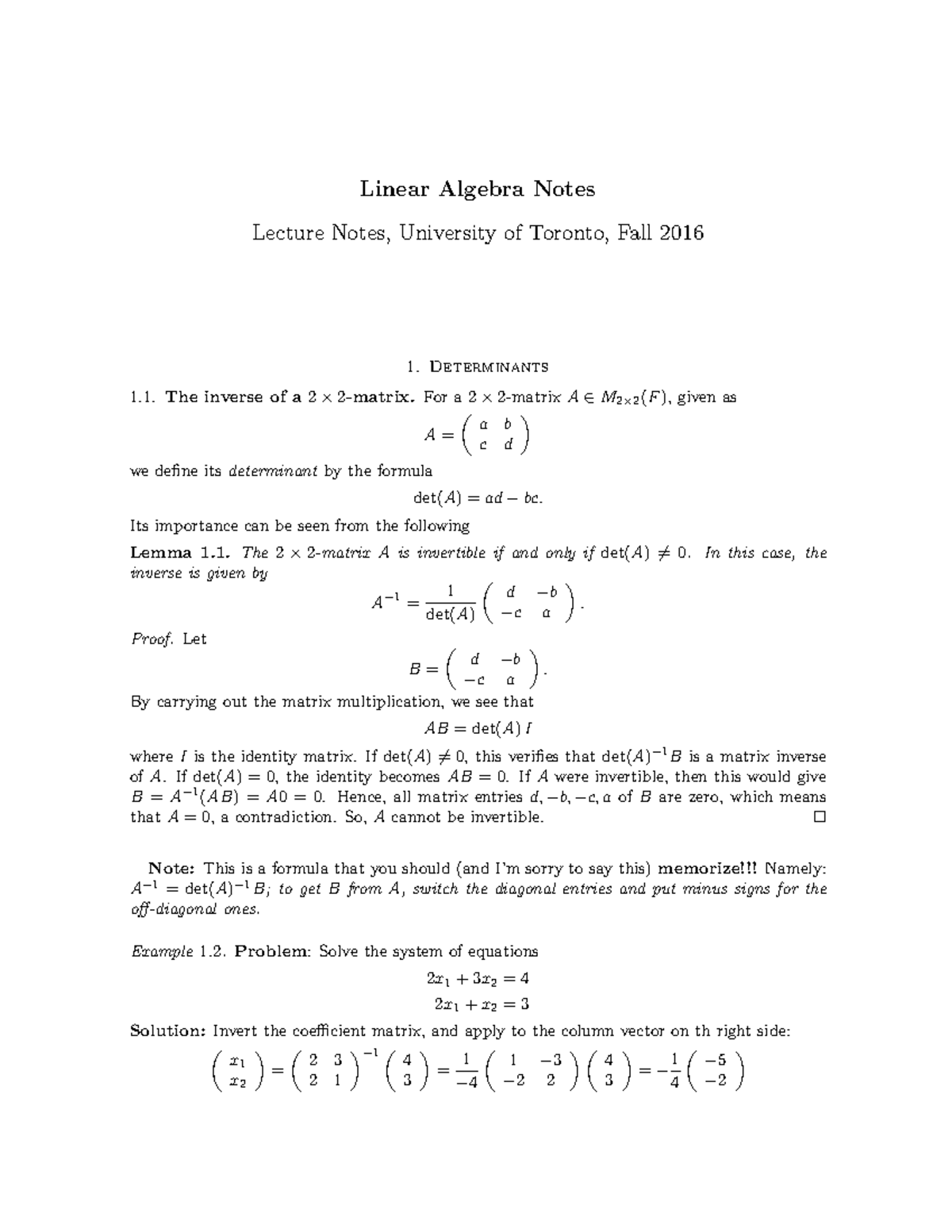 Lecture Notes 3 - Linear Algebra Notes Lecture Notes, University Of ...