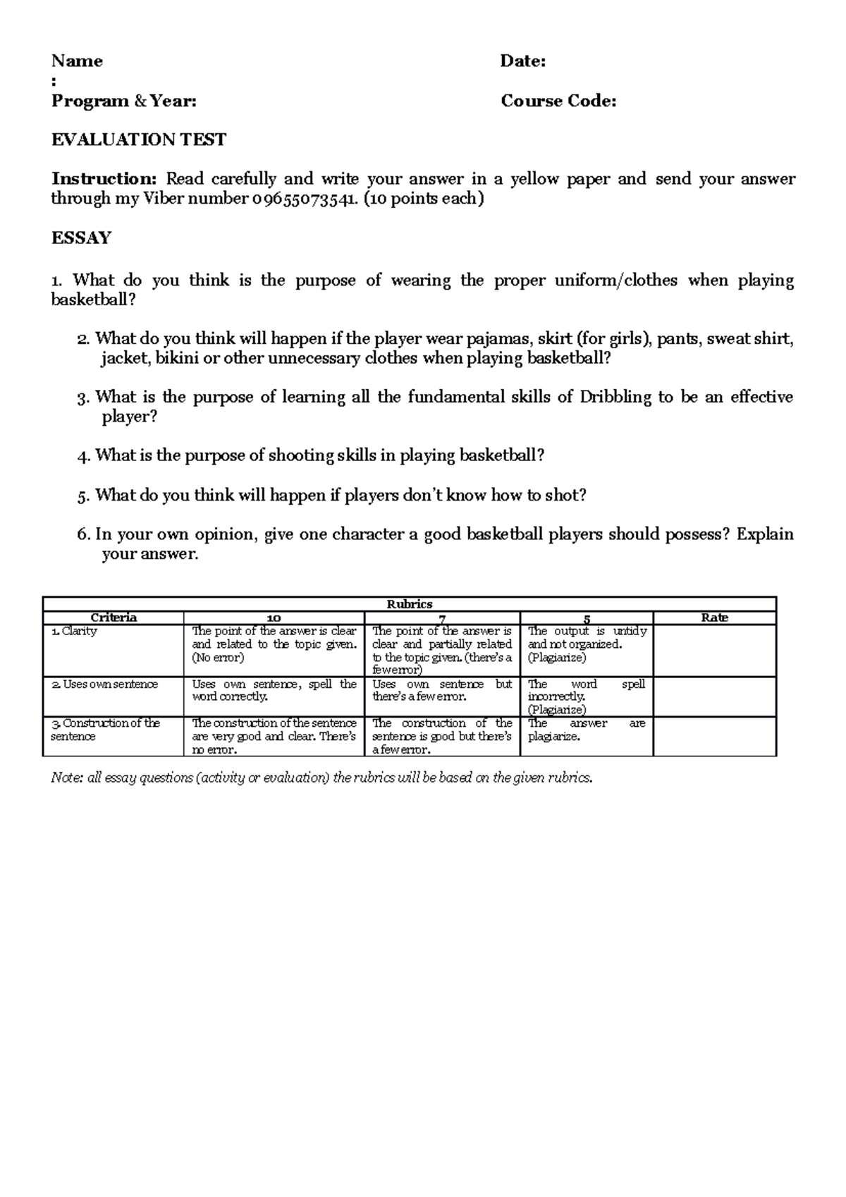 2 Essays about Basketball Name Date Program & Year Course Code