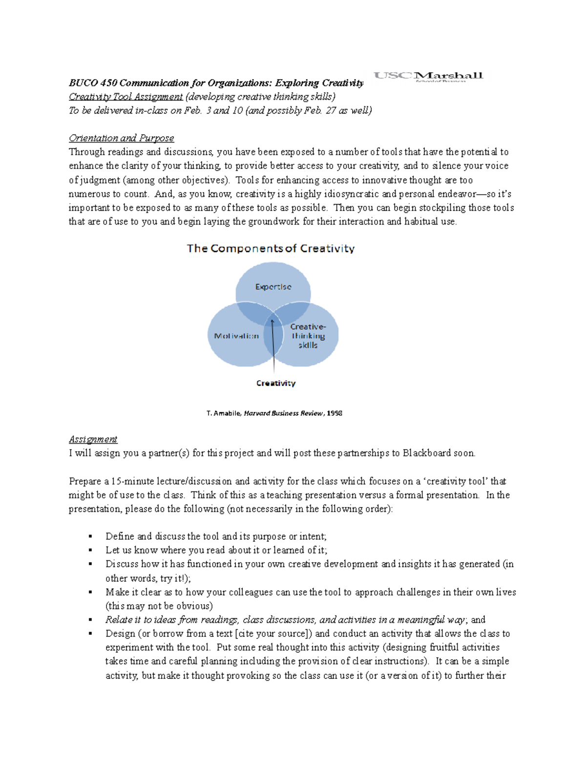 BUCO 450-Creativity Tool Assignment-F20 - BUCO 450 Communication for ...