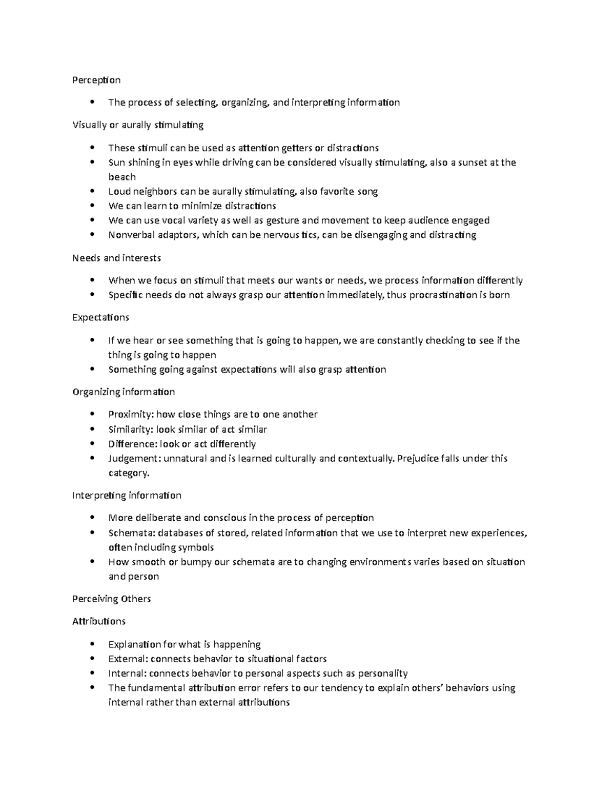 Communications Chapter 2 Chapter Notes - Perception The process of ...