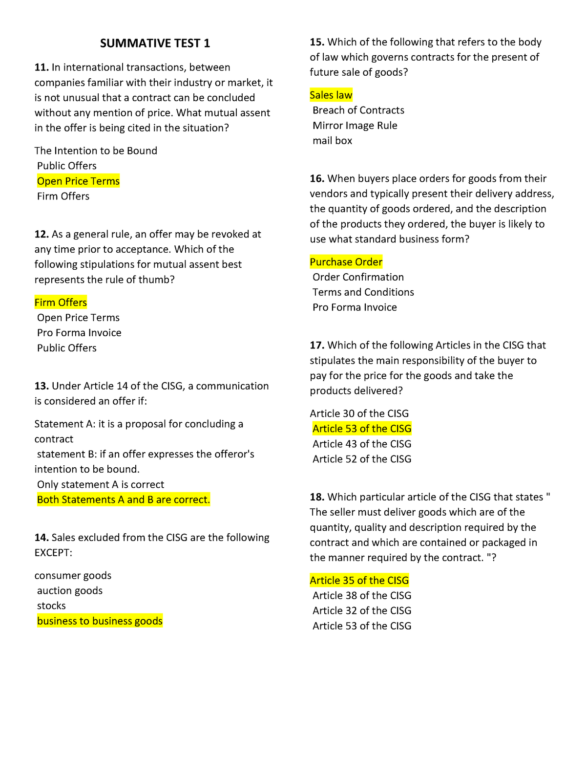 B Summative TEST 1 - SUMMATIVE TEST 1 11. In International Transactions ...