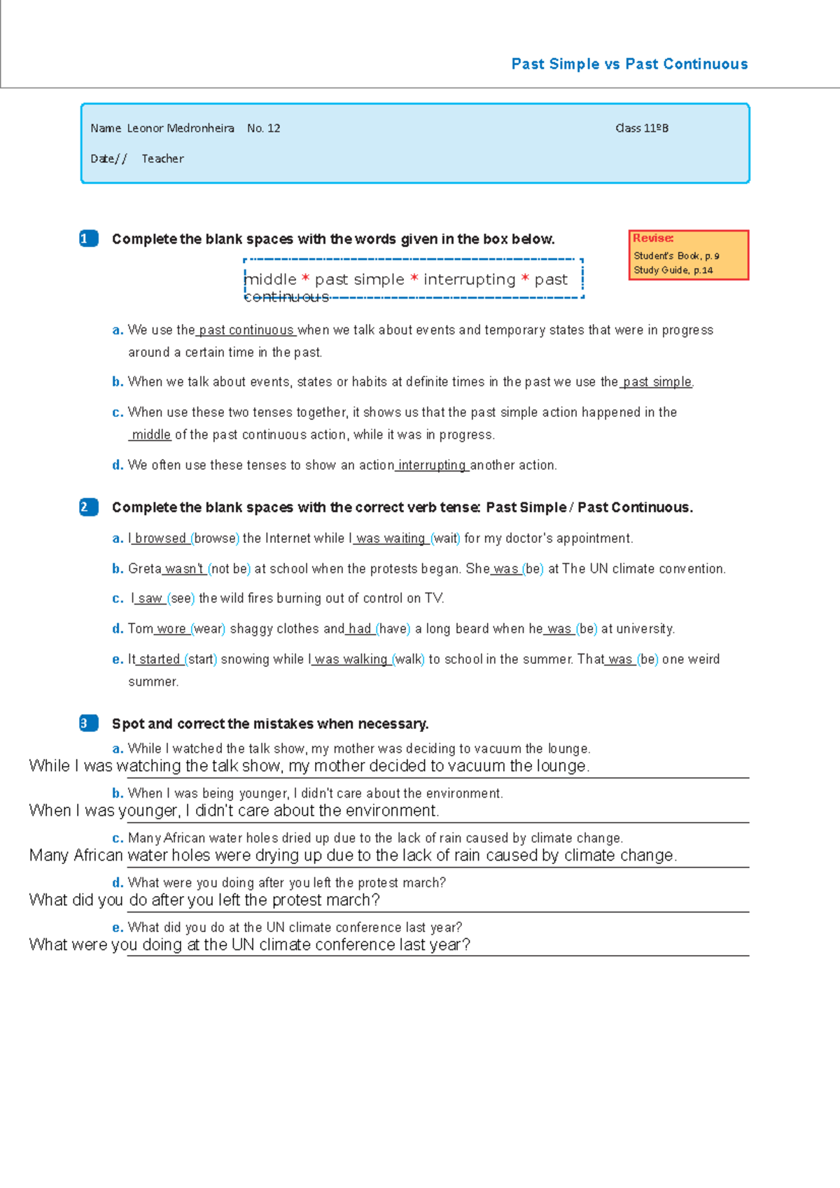 Enga11 grammar worksheet 2 past simple vs past continuous - Past Simple ...