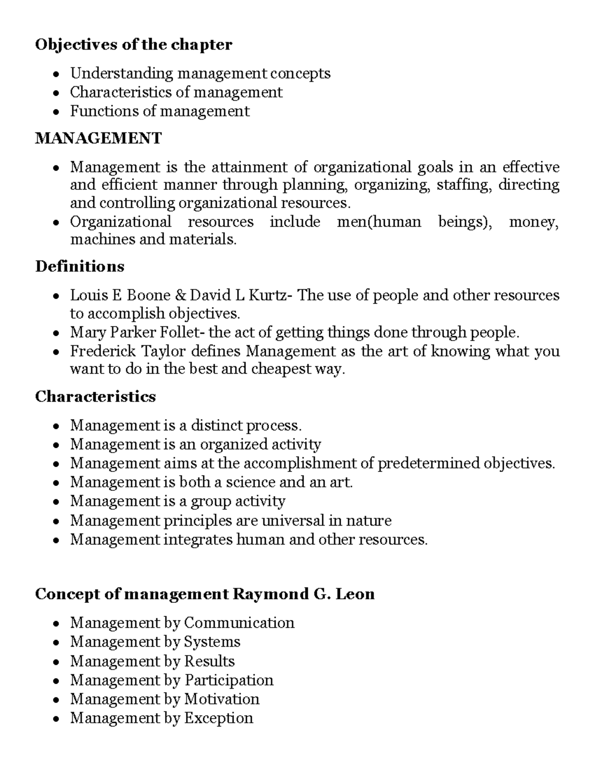 Managements - Exam - Objectives of the chapter Understanding management ...