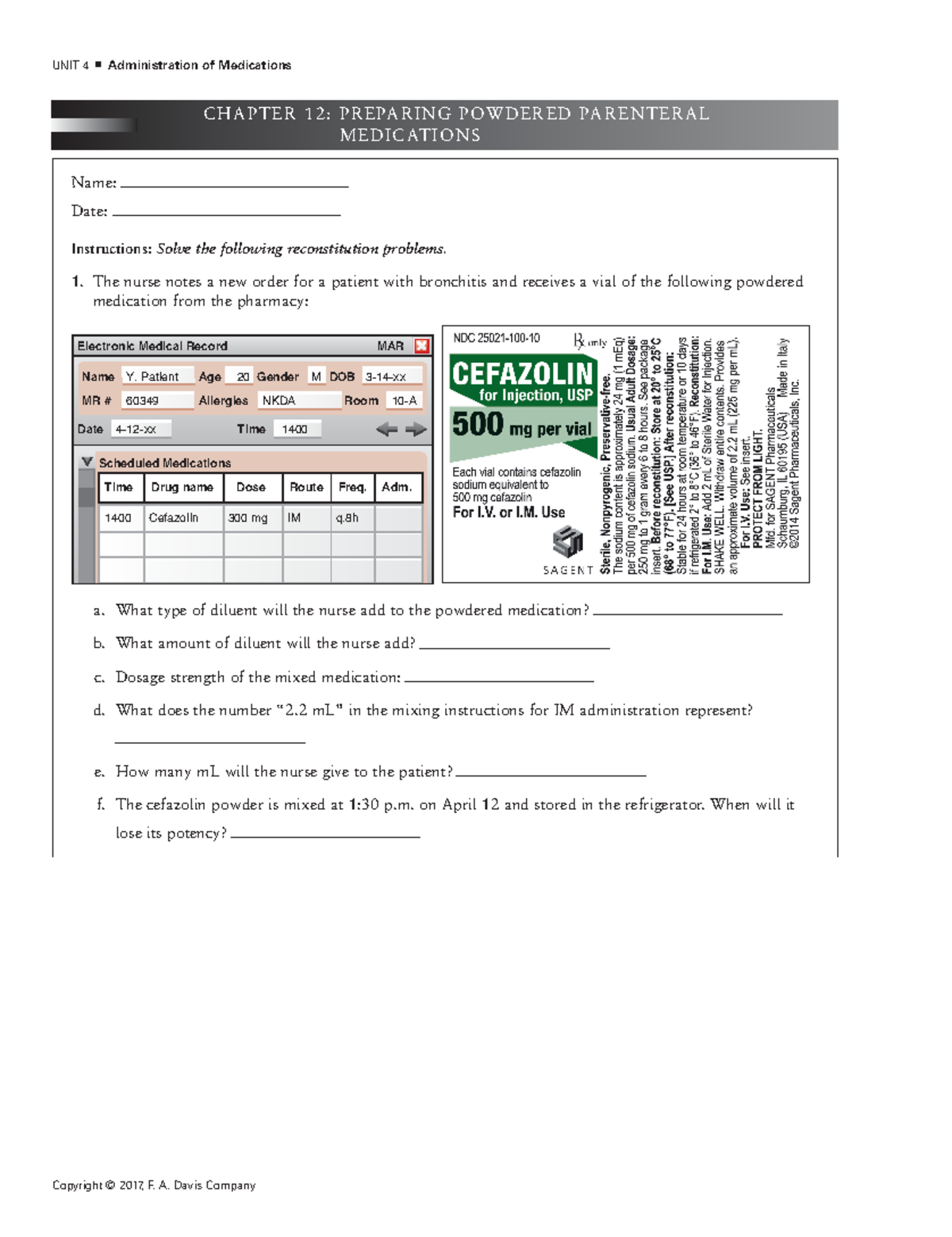 Preparing Powdered Parenteral Medications Worksheet RSNG 1308
