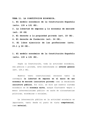 TEMA 11 - LA CONSTITUCIÓN ECONÓMICA. - TEMA 11. LA CONSTITUCIÓN ECONÓMICA.  1. El modelo económico de - Studocu