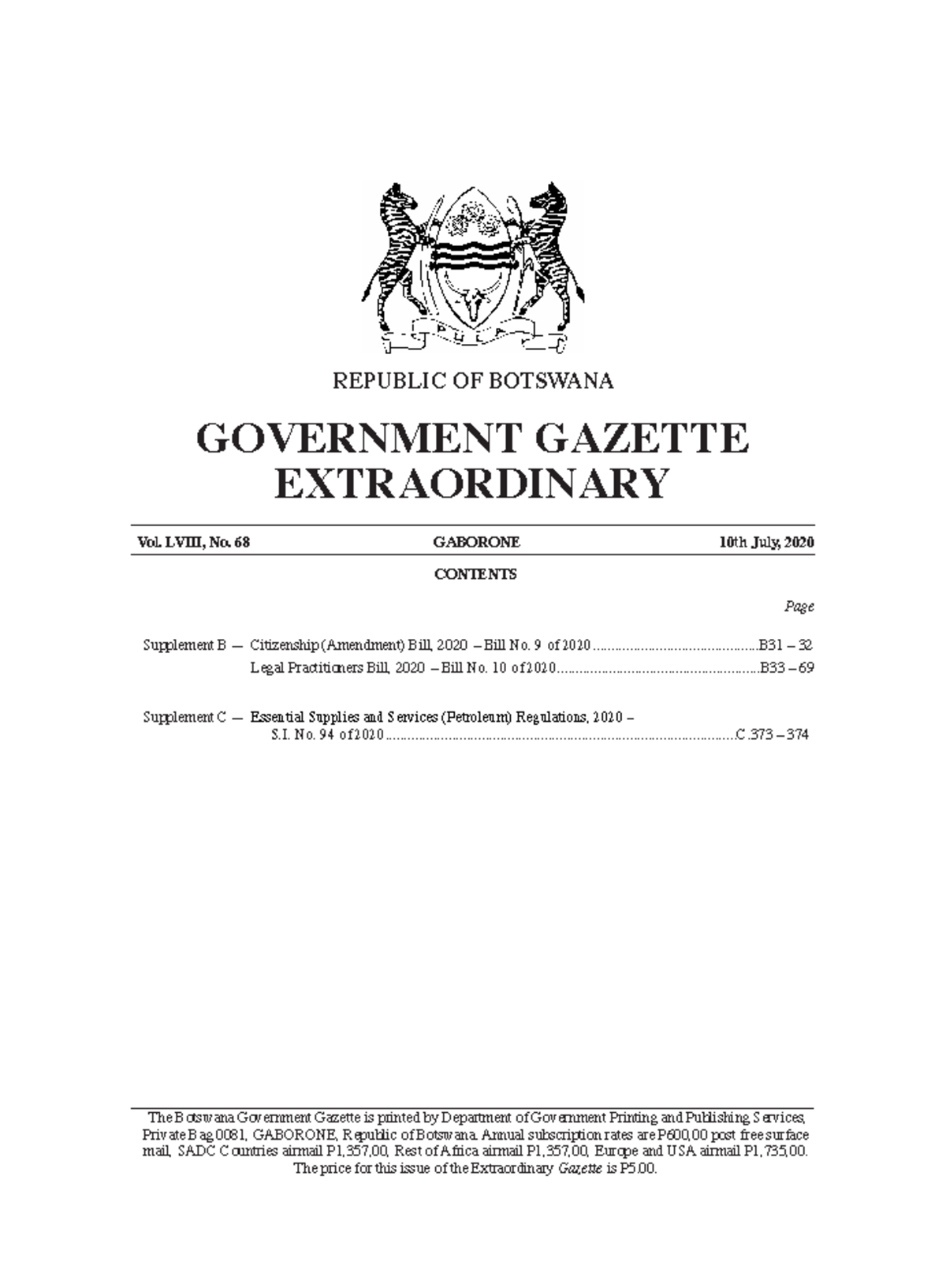 Legal Practioners Act GOVERNMENT GAZETTE EXTRAORDINARY Vol. LVIII, No