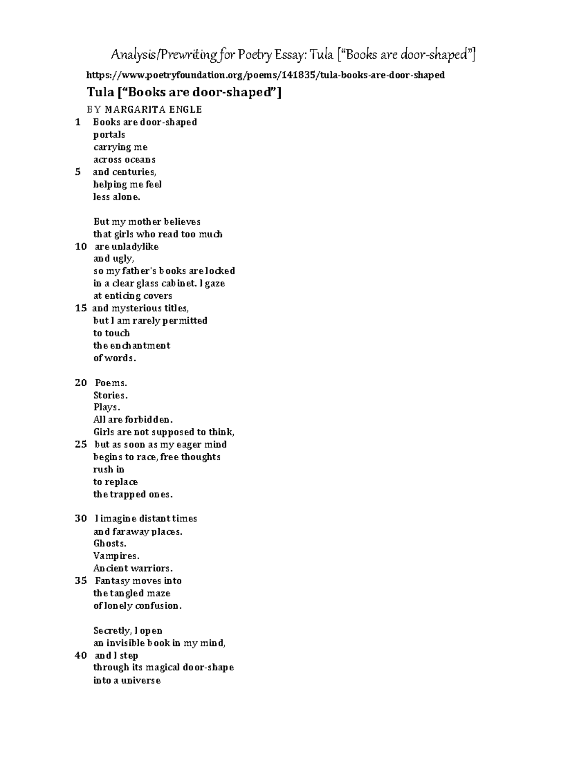 Analysis Essay Prewriting Poetry Essay Tula by Margarita Engle