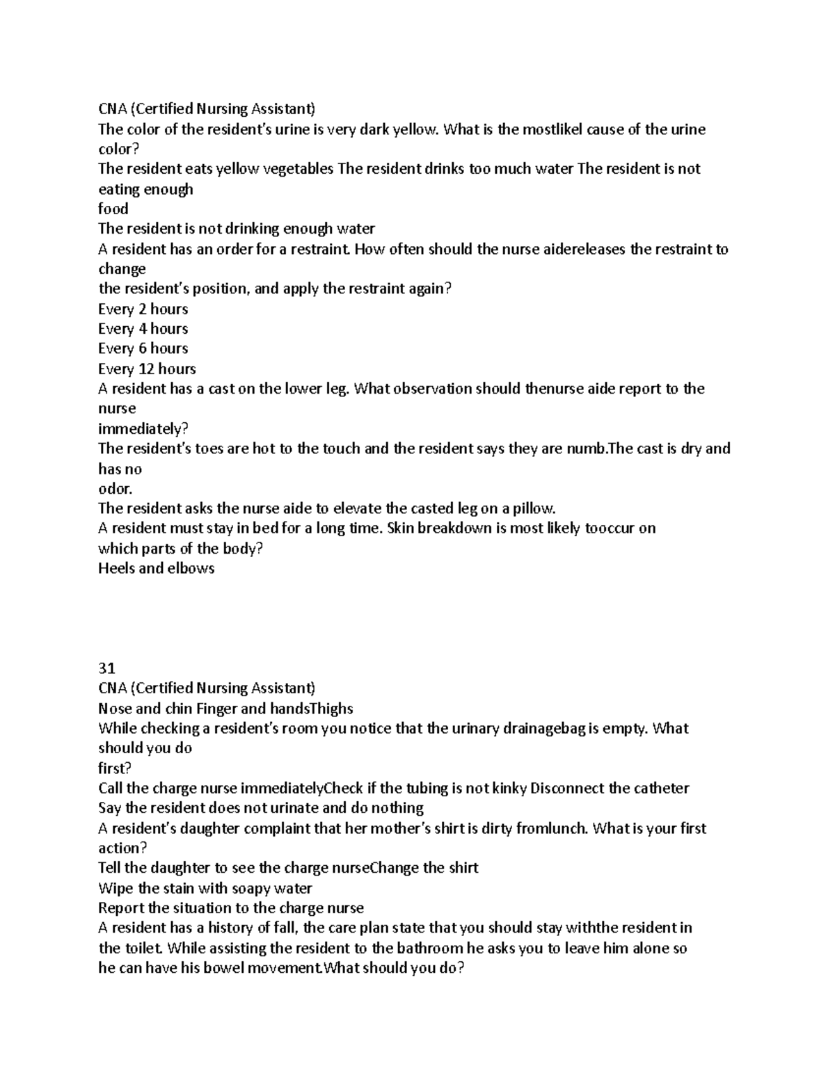 CNA QUIZ 2-a - CNA QUIZ 2 - CNA (Certified Nursing Assistant) The Color ...