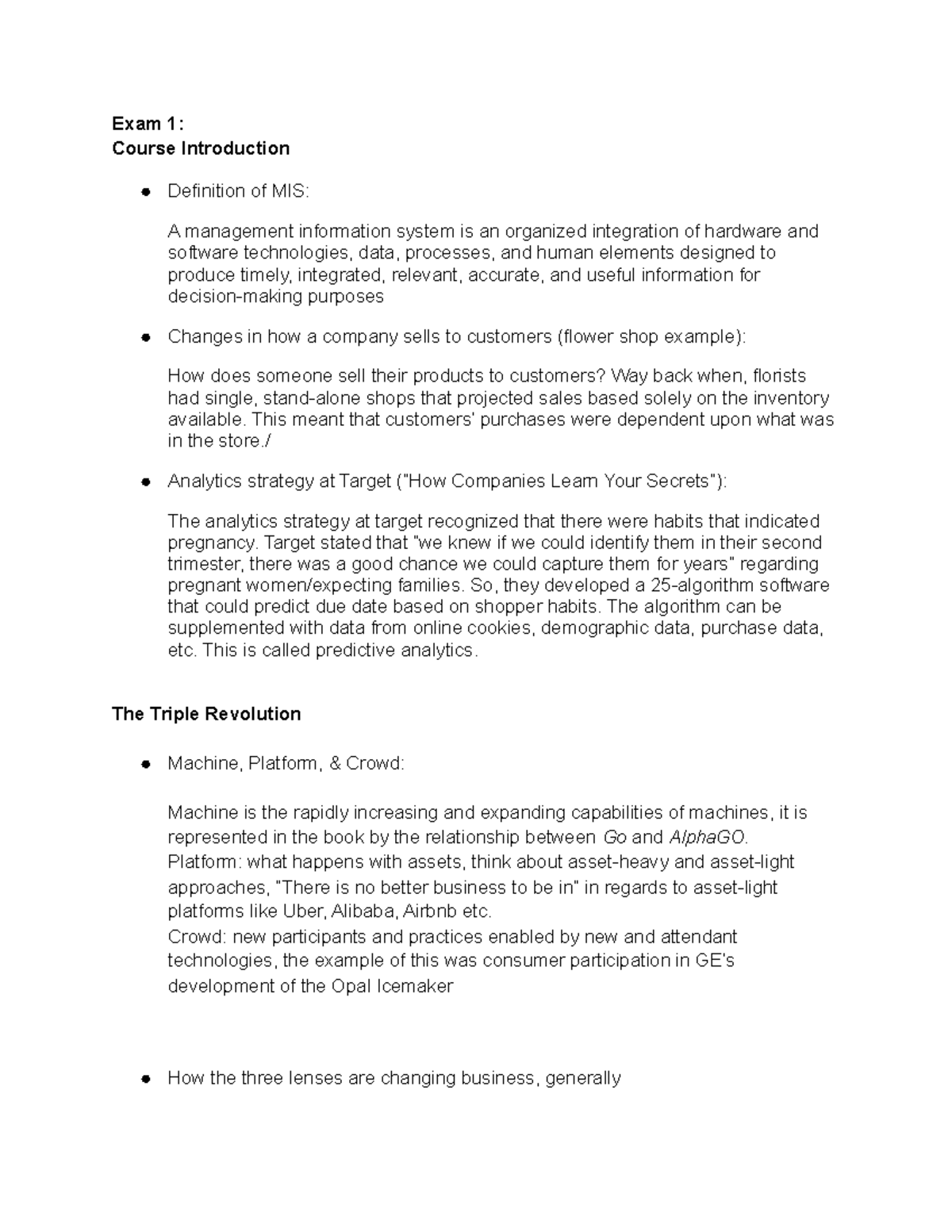 MIST2090 Study Guide for Exam 1 - Exam 1: Course Introduction ...