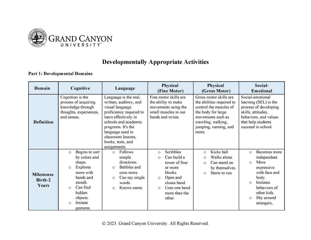 Activities Template - Developmentally Appropriate Activities Part 1 ...