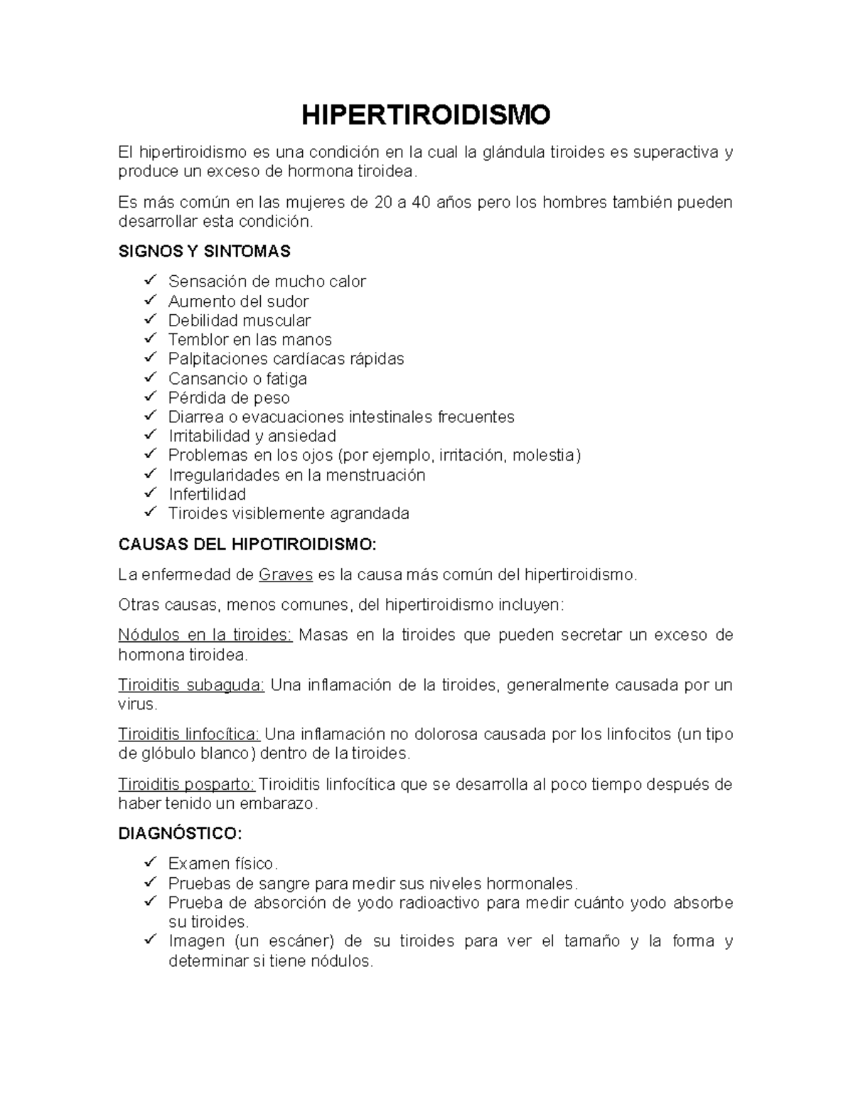 Hipertiroidismo debilidad y perdida de pesos