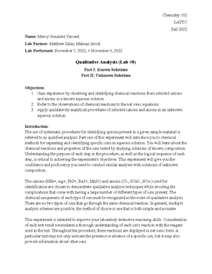 Lab #2 Equilibrium I (Lab Report) - Chemistry 102 LATTC Fall 2022 Name ...