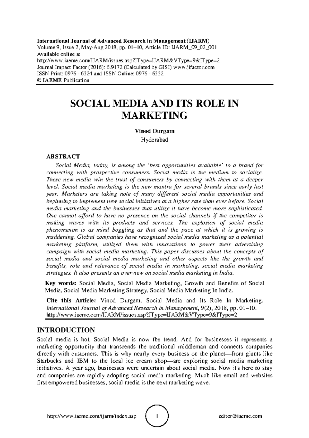 Social Media AND ITS ROLE IN Marketing - International Journal of ...