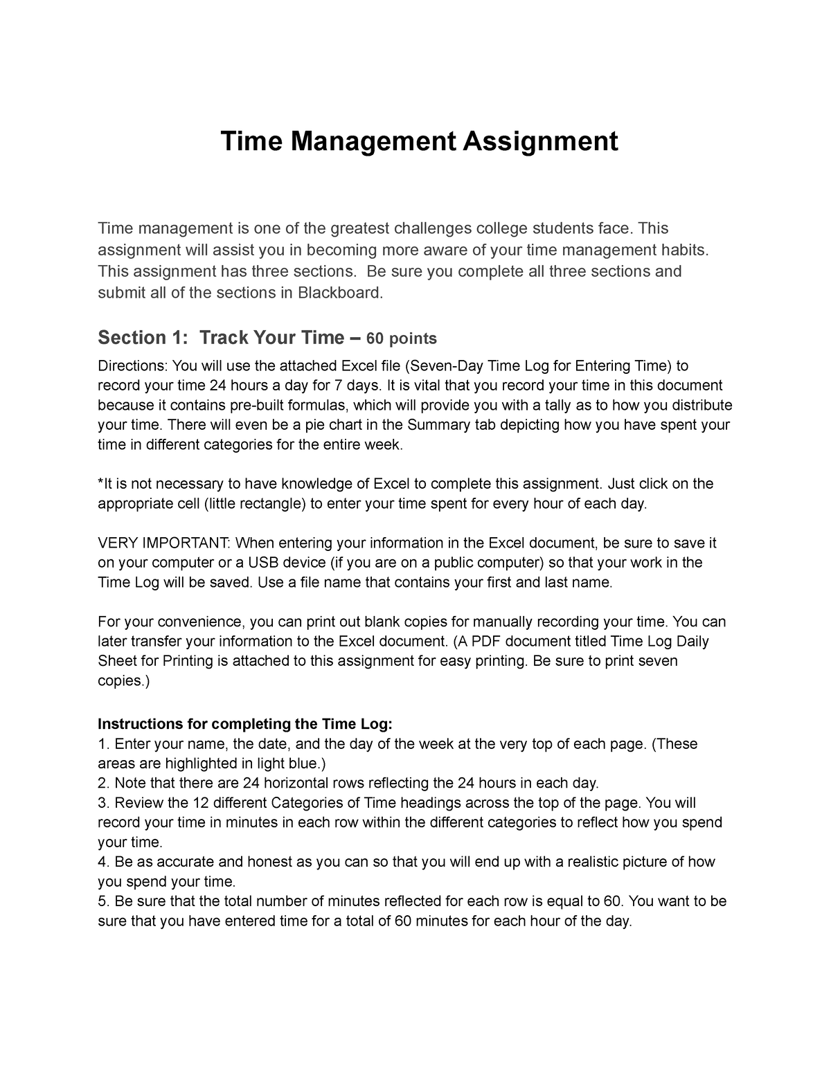 time management assignment for students