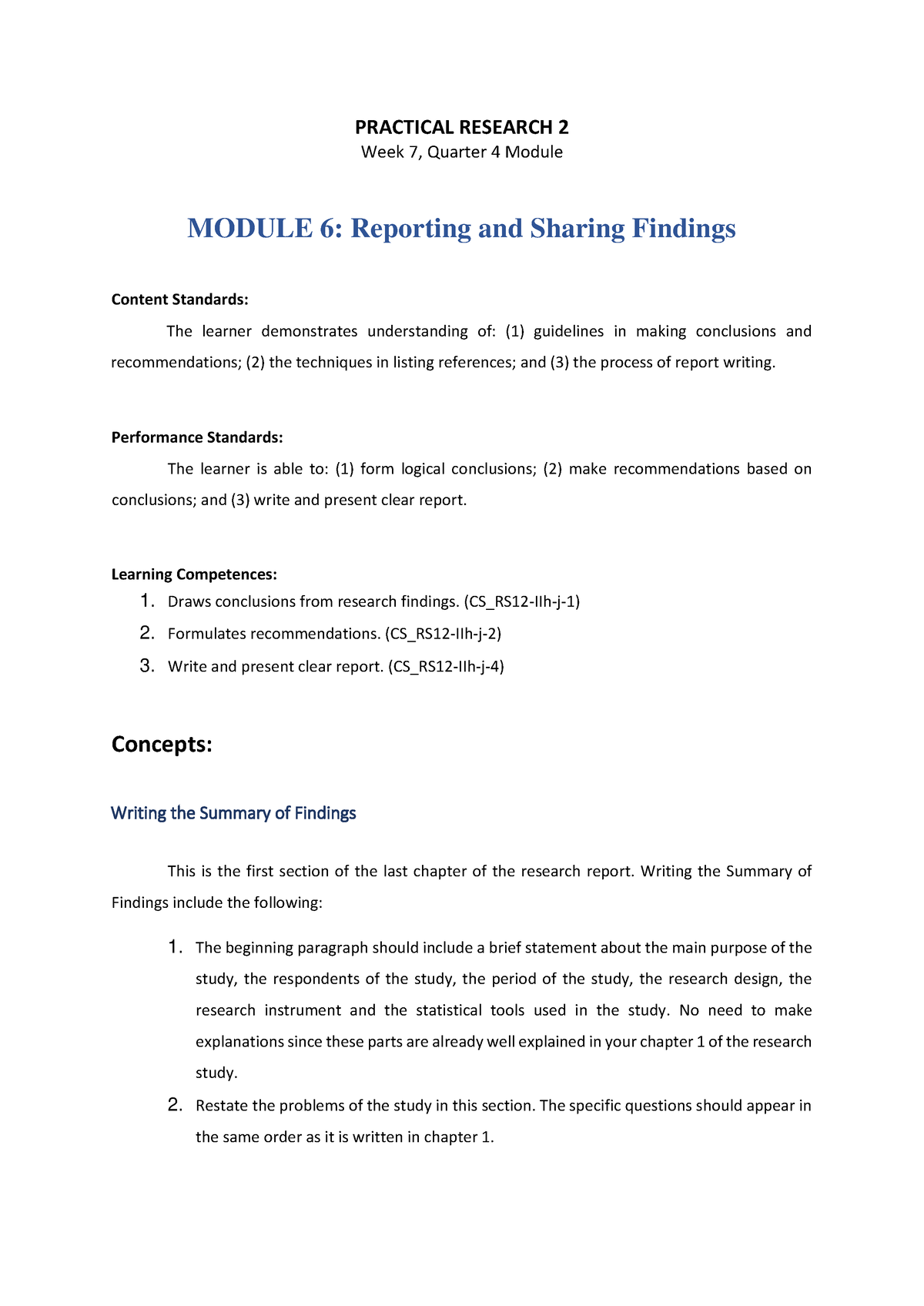 Q4 Week7 Practical Research 2 Practical Research 2 Week 7 Quarter 4 Module Module 6 9954