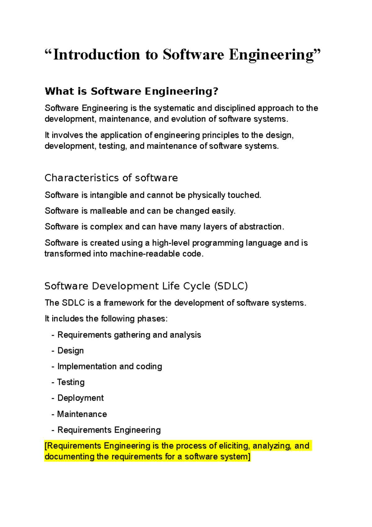 An Overview of Software Engineering - “Introduction to Software ...