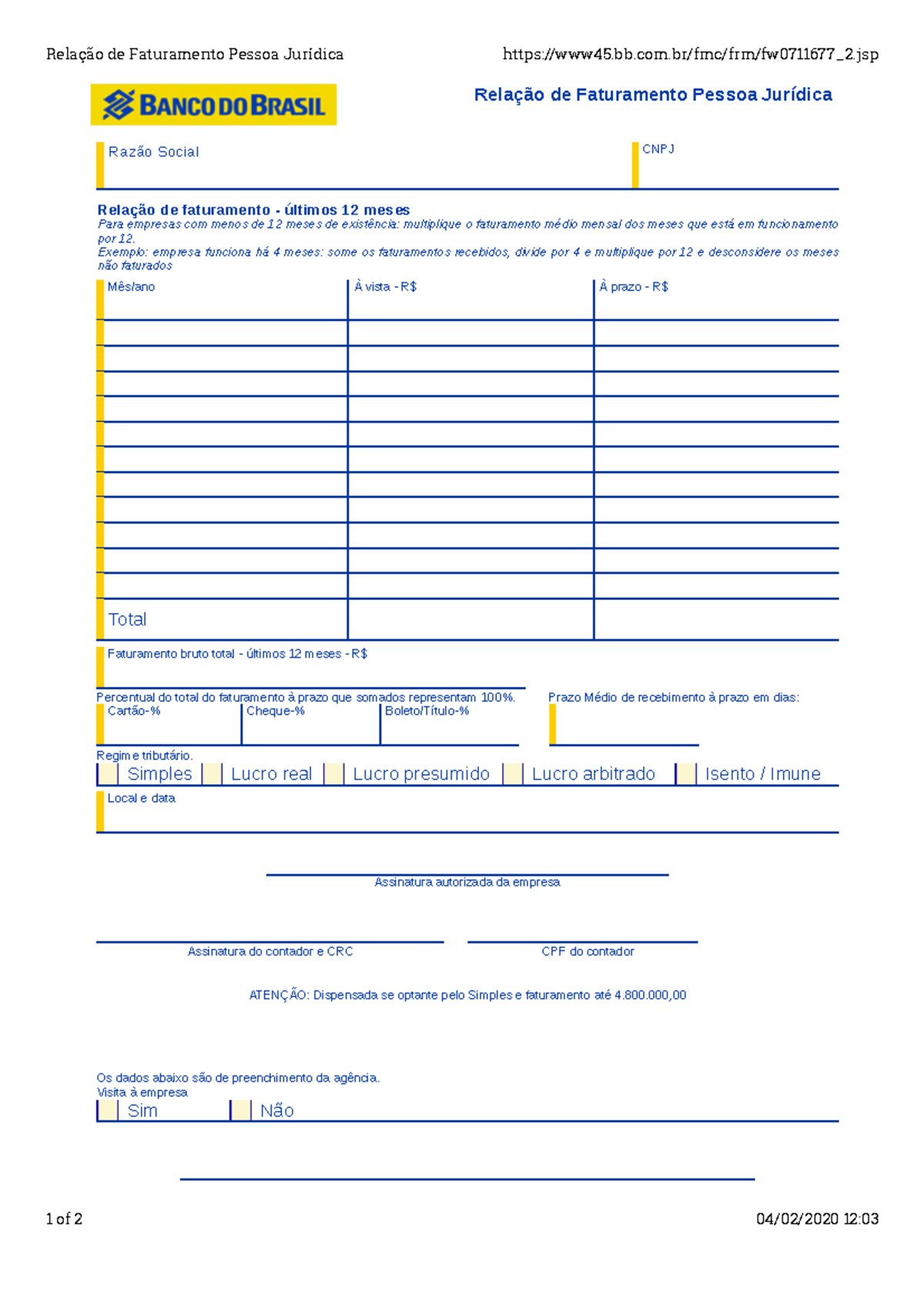 Relacao Faturamento Bb - Relação De Faturamento Pessoa Jurídica Razão ...