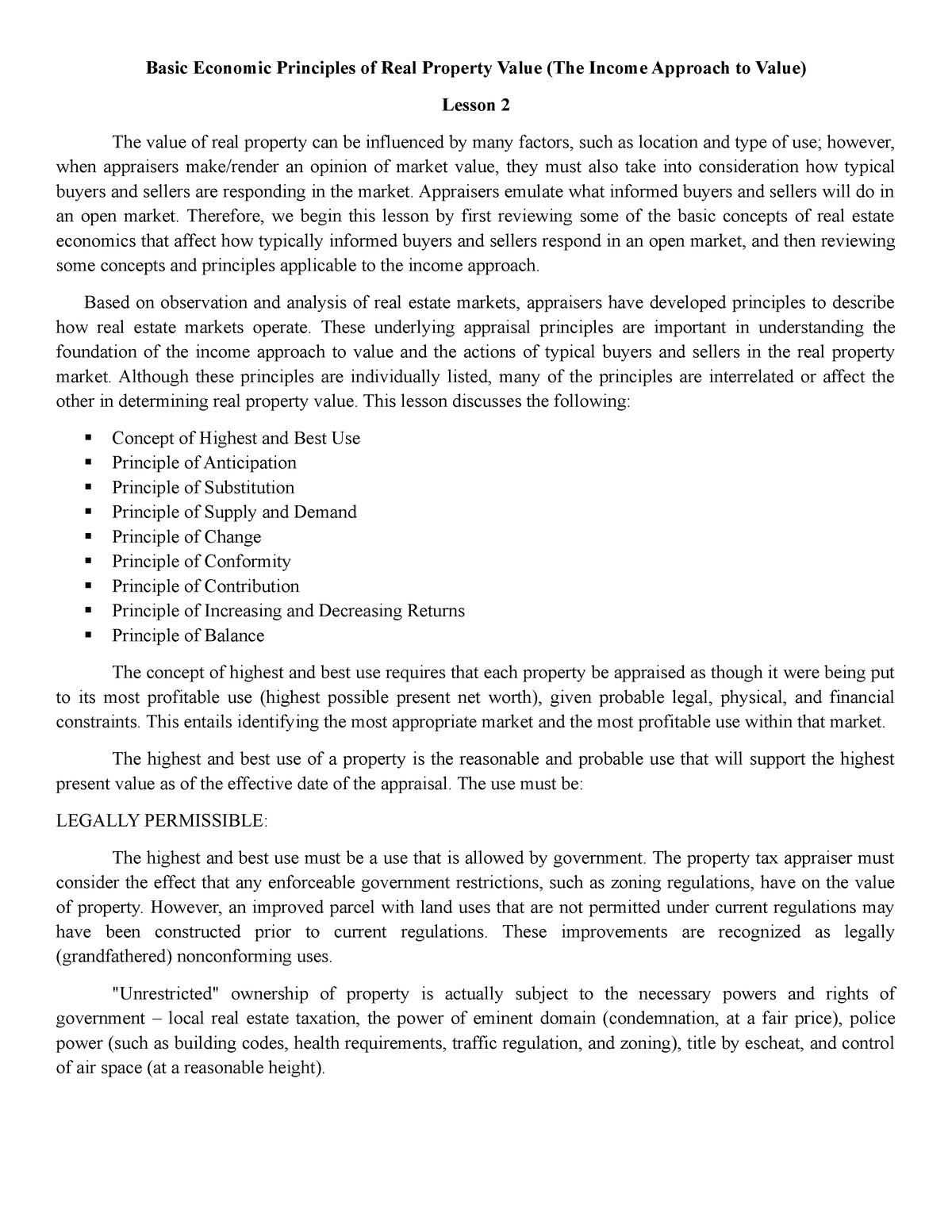 Lesson 2 - notes on real estate economics and finance - Basic Economic ...