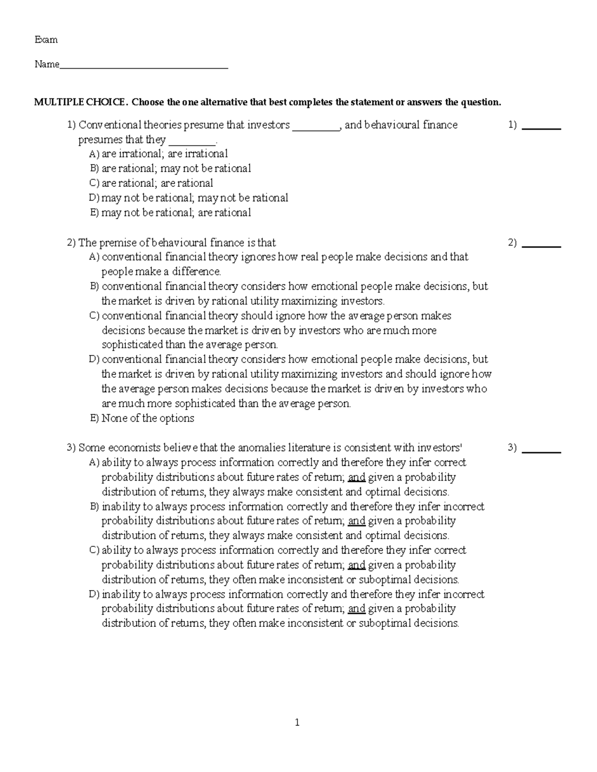 Tbank chapter 10 - Exam Name ...