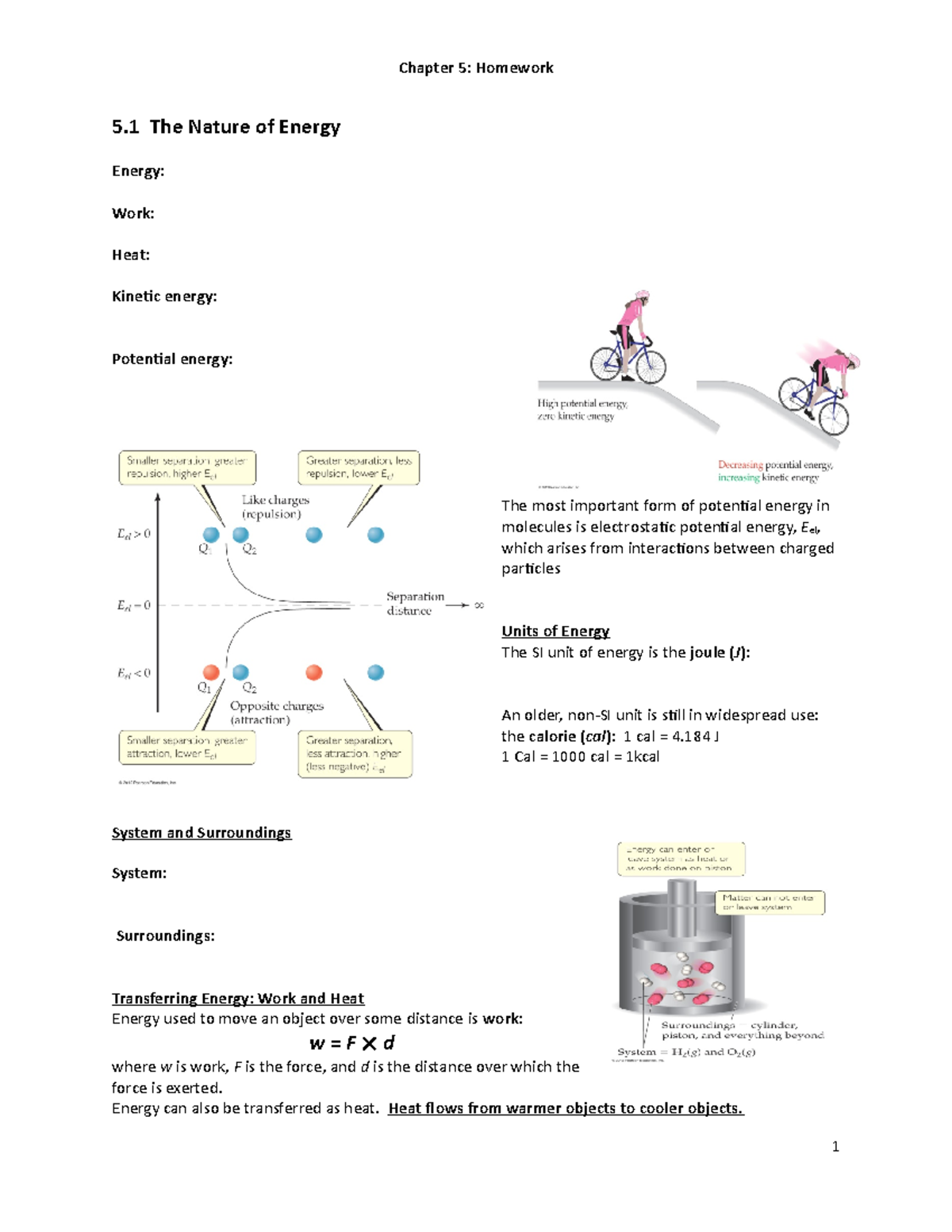 Chapter 5 student - ch 5 - 5 The Nature of Energy Energy: Work: Heat ...