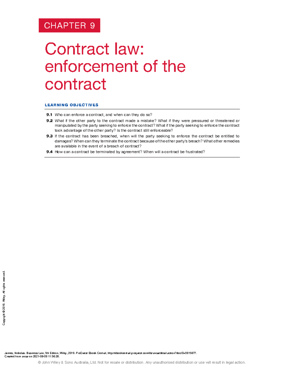 Business Law 5th Edition - Chapter 9 - CHAPTER 9 Contract law ...