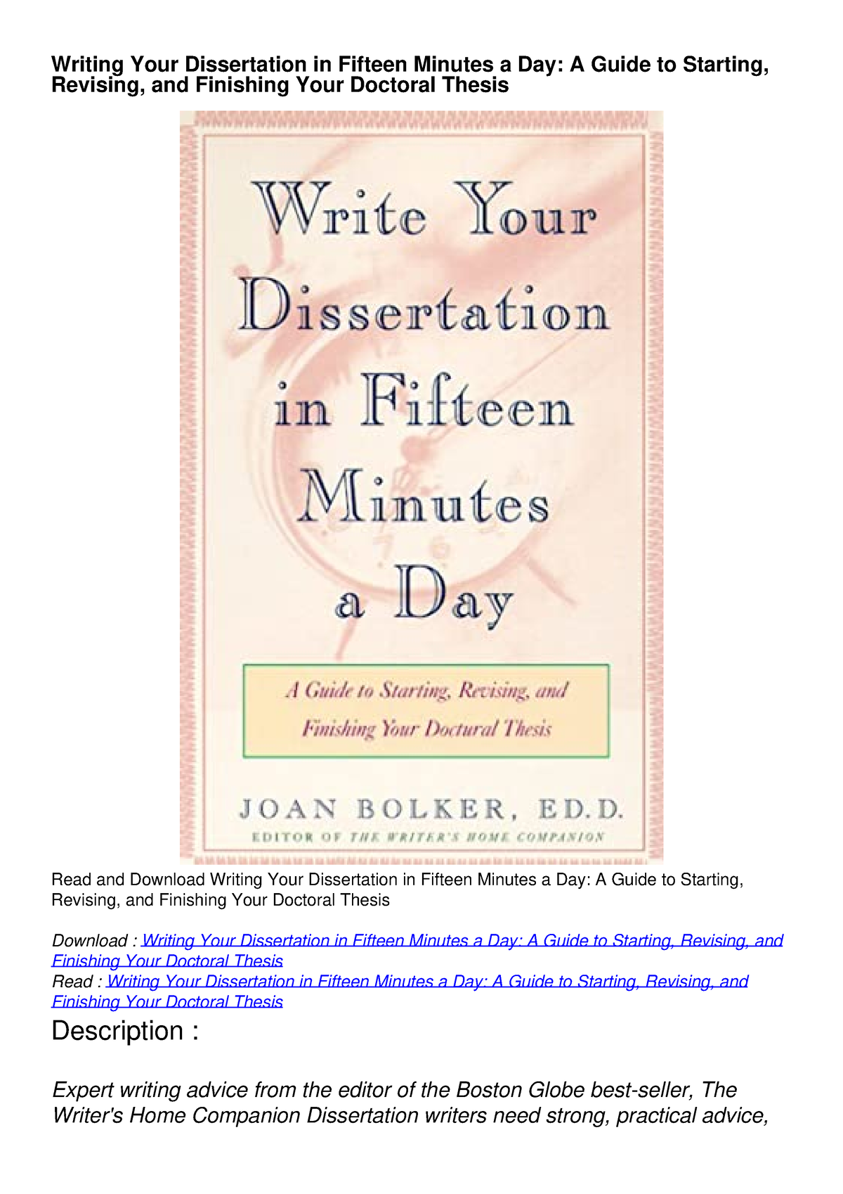 writing your dissertation in fifteen minutes a day pdf download
