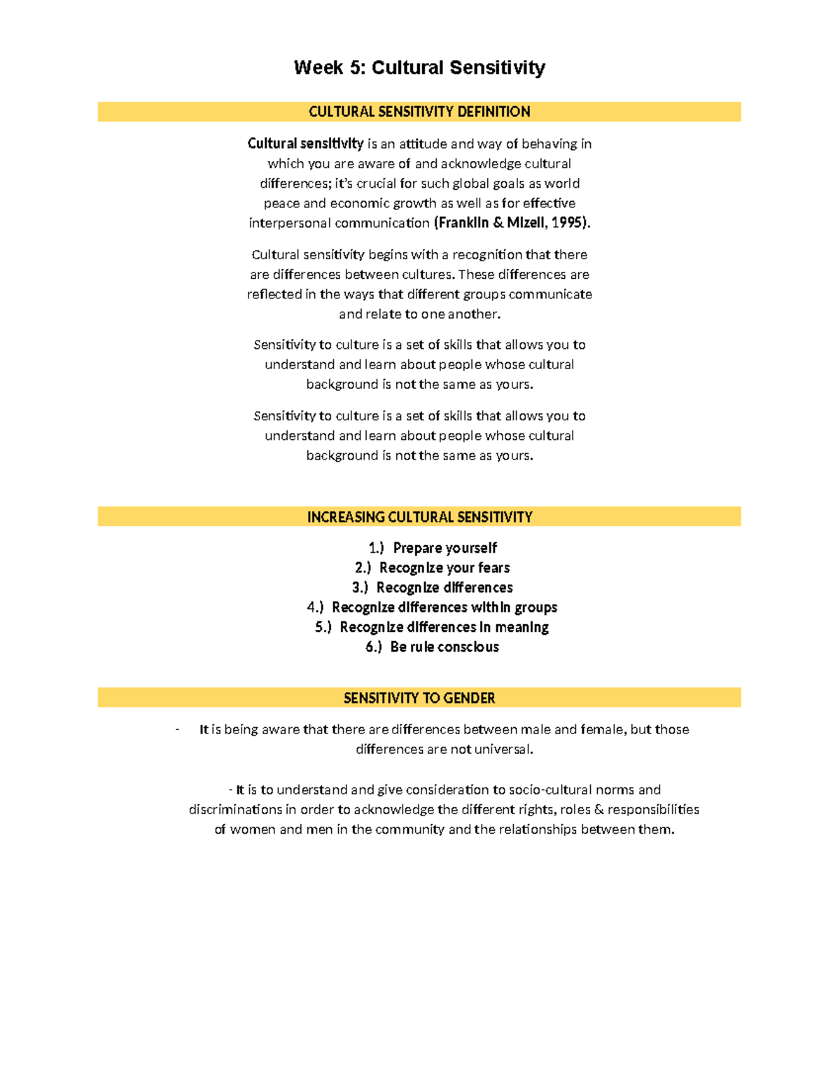 Cultural Sensitivity - Week 5: Cultural Sensitivity CULTURAL ...