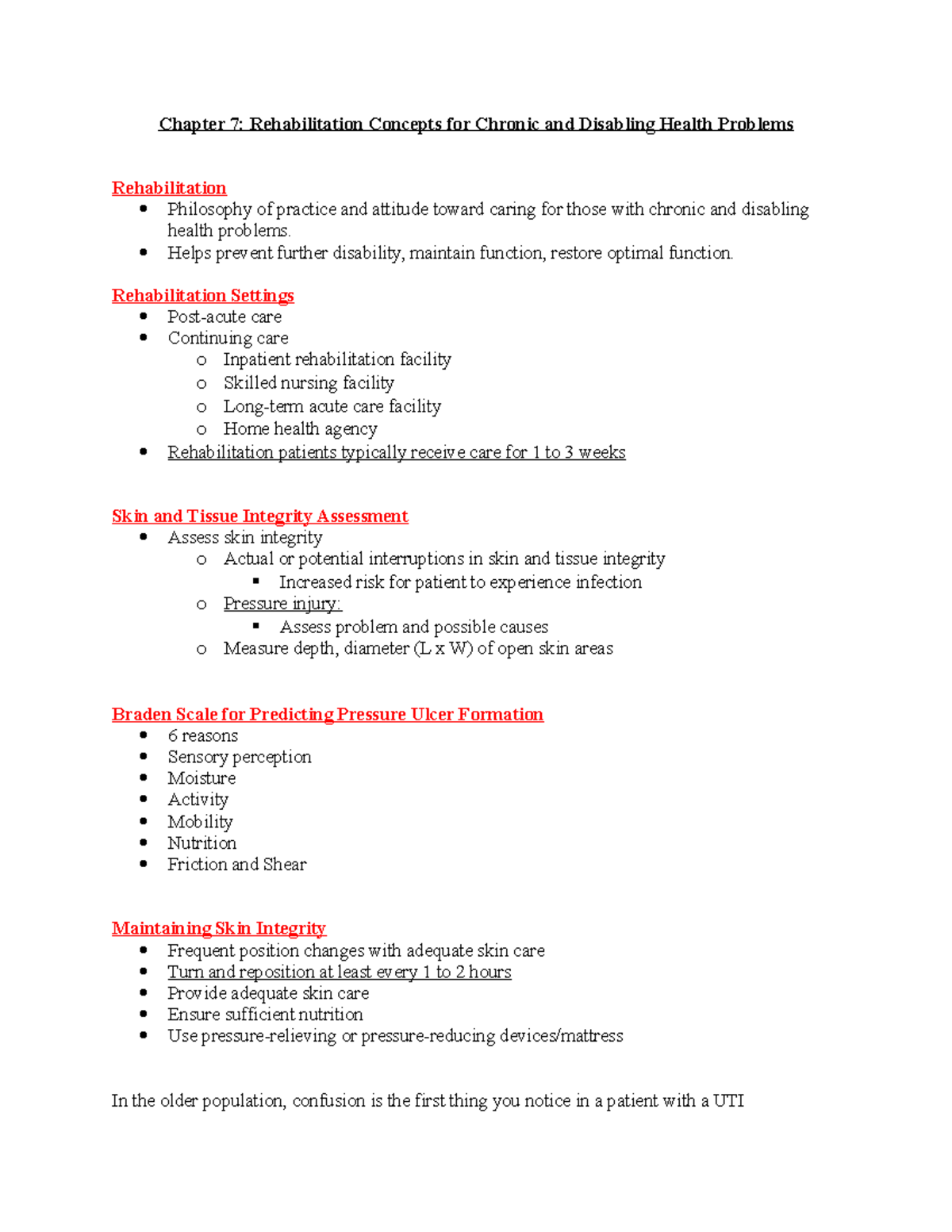 Chapter 7 Med Surg Notes - Chapter 7: Rehabilitation Concepts for ...
