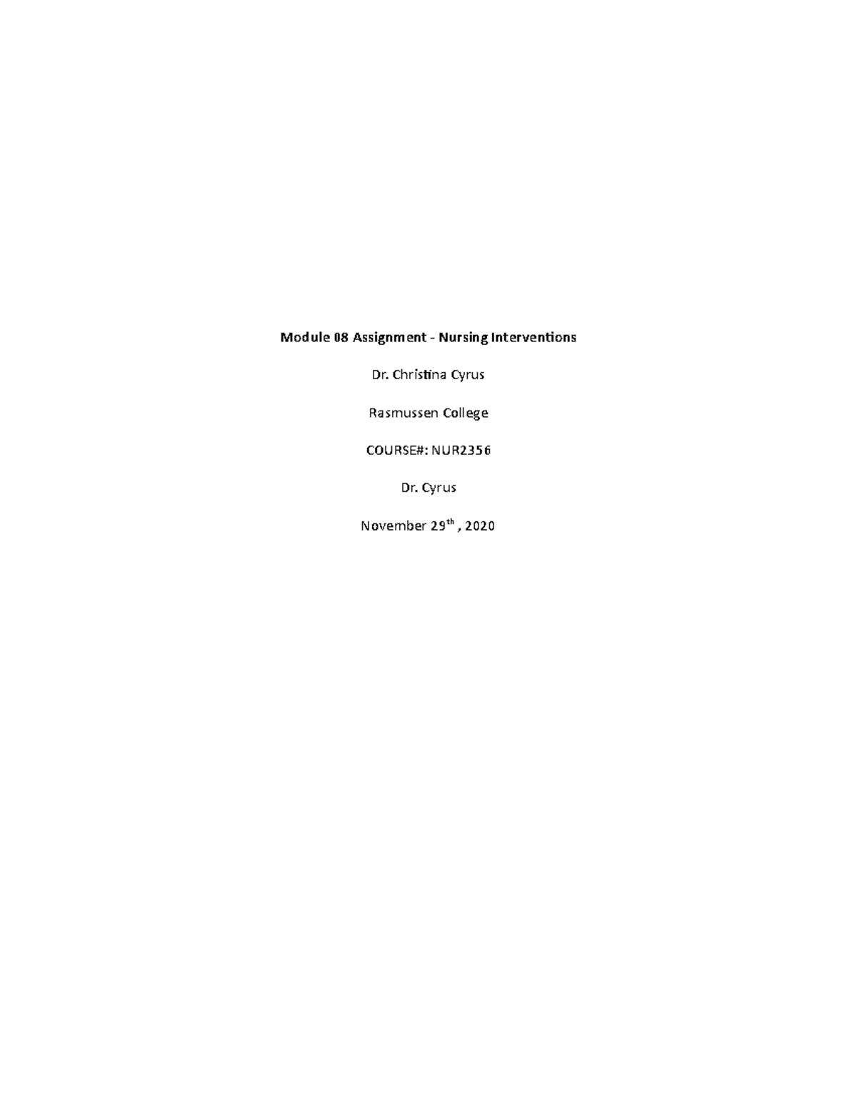 Module 8 Written Assignment Example - Module 08 Assignment - Nursing ...