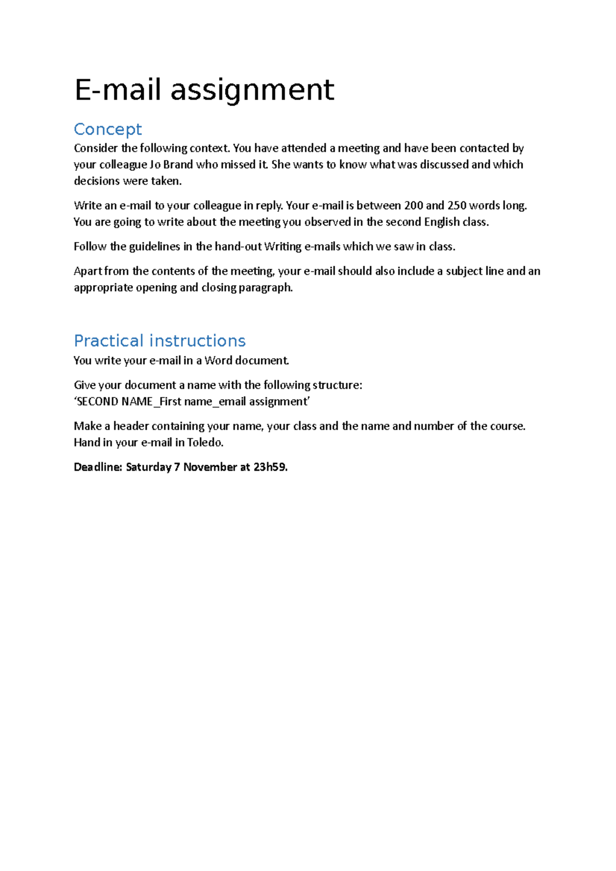 E-mail assignment - E-mail assignment Concept Consider the following ...