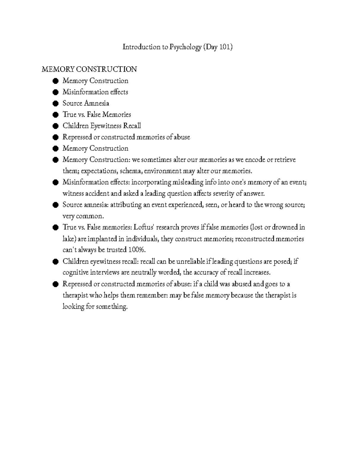 Introduction to Psychology (Day 101) - False Memories Children ...