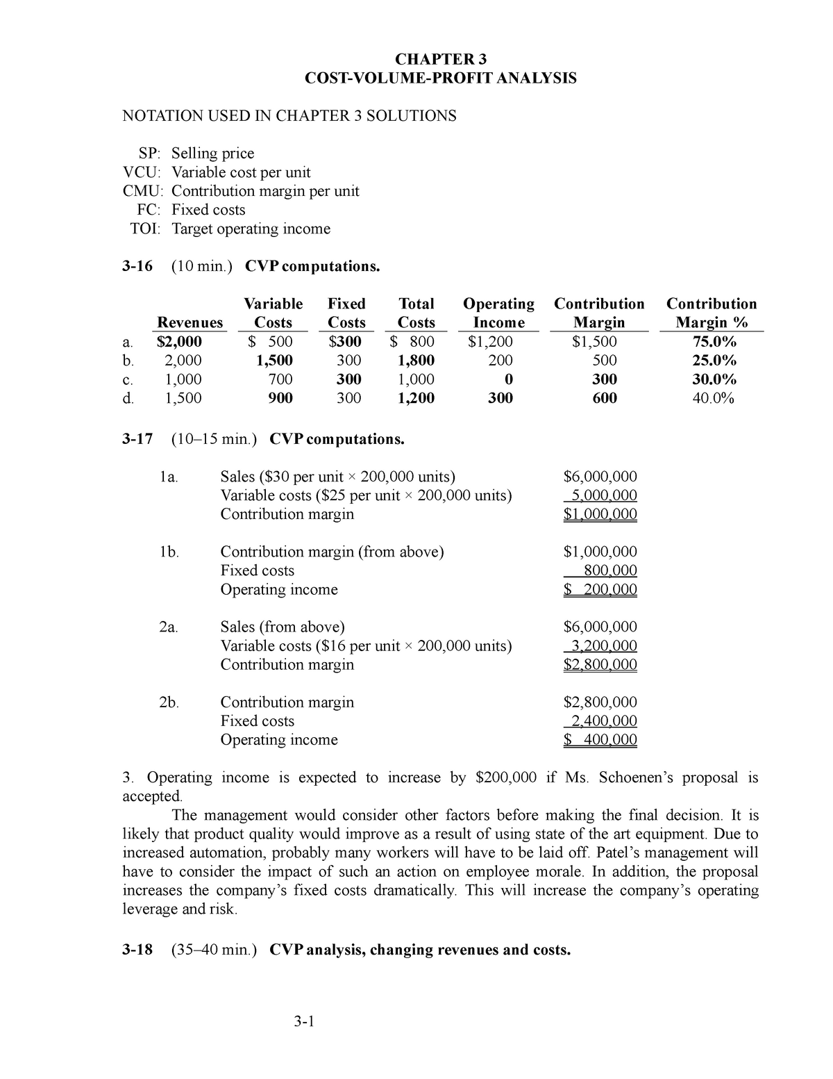 Chapter 3 COST Volume Profit Analysis - CHAPTER 3 ANALYSIS NOTATION ...