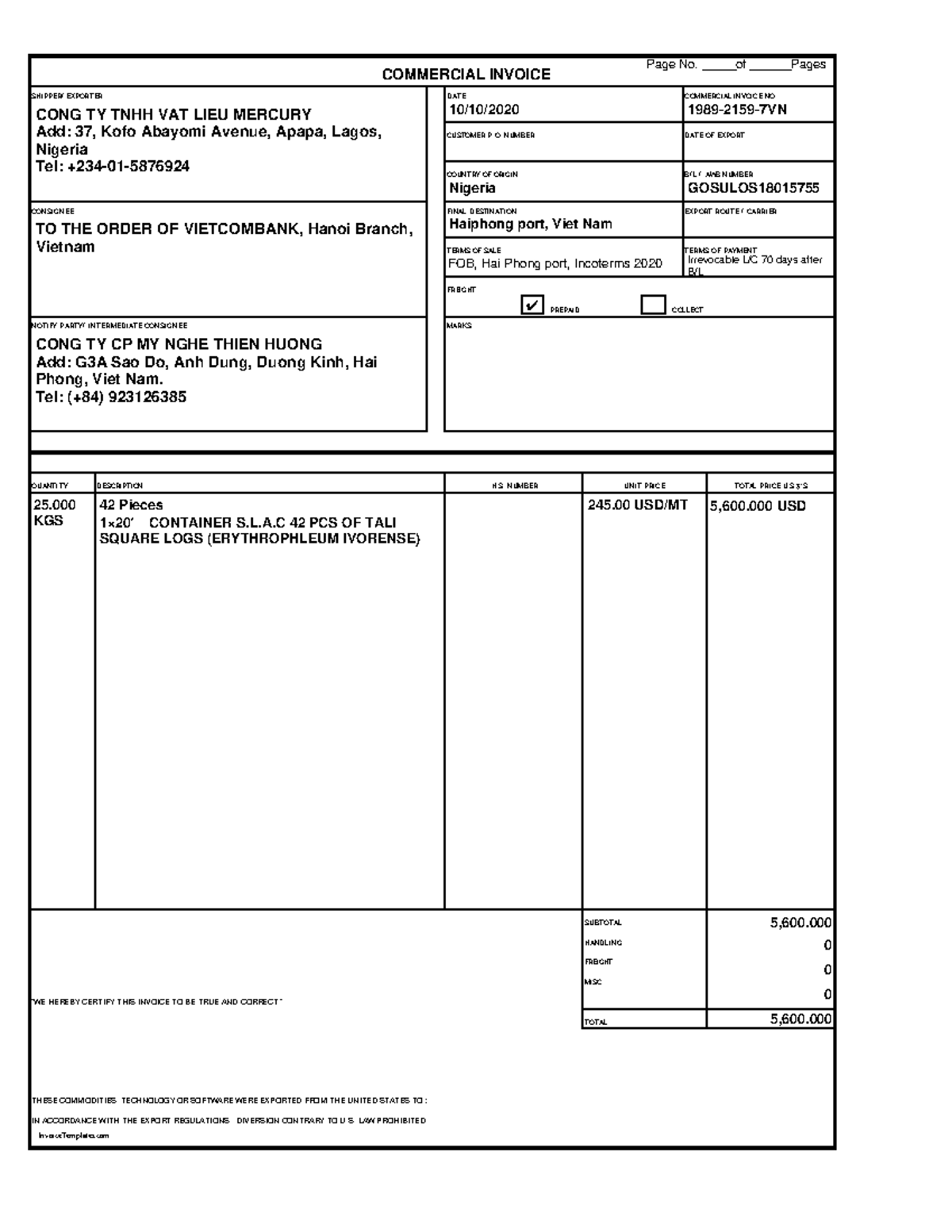 Commercial-Invoice - tot - Page No. _____of ______Pages COMMERCIAL ...