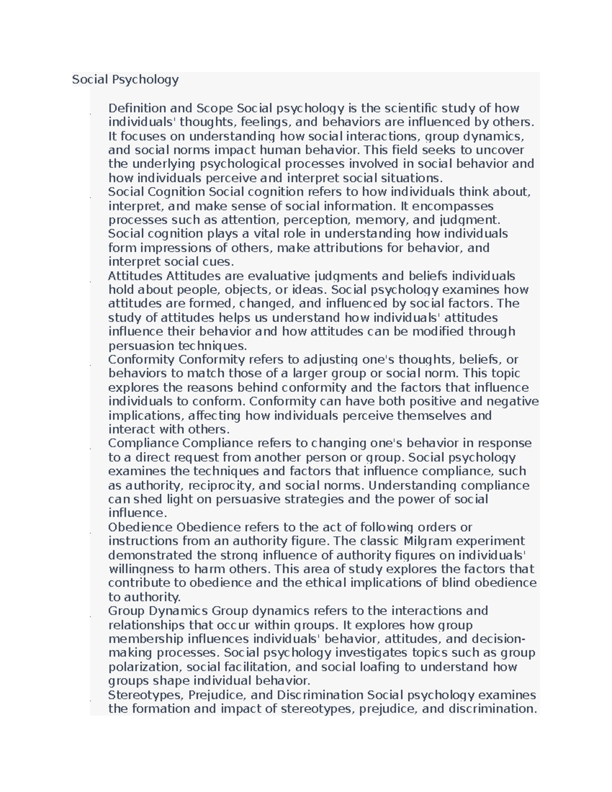 Ap Psych Social Psychology Definition And Scope Social Psychology Is The Scientific Study Of 