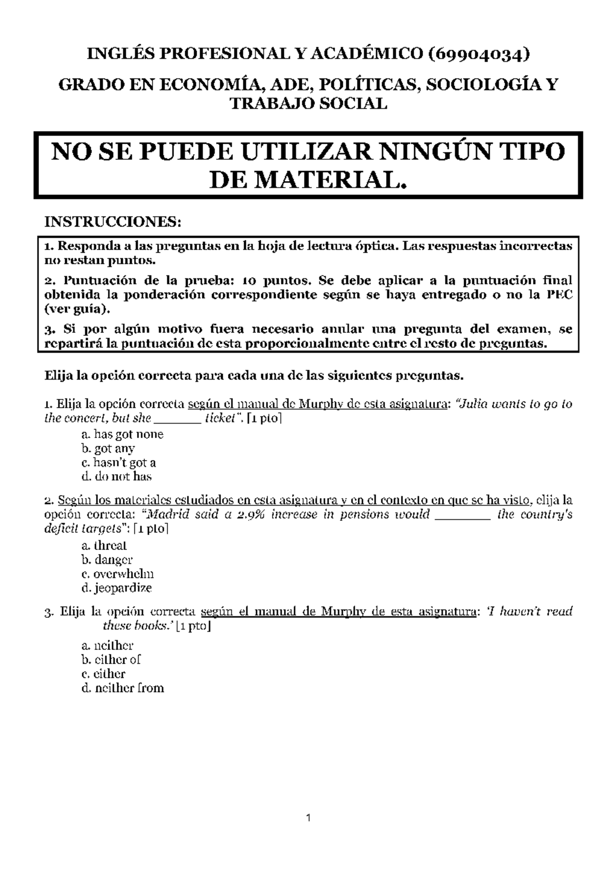 Examen, Preguntas Tipo B - Inglés Profesional Y Académico - Studocu