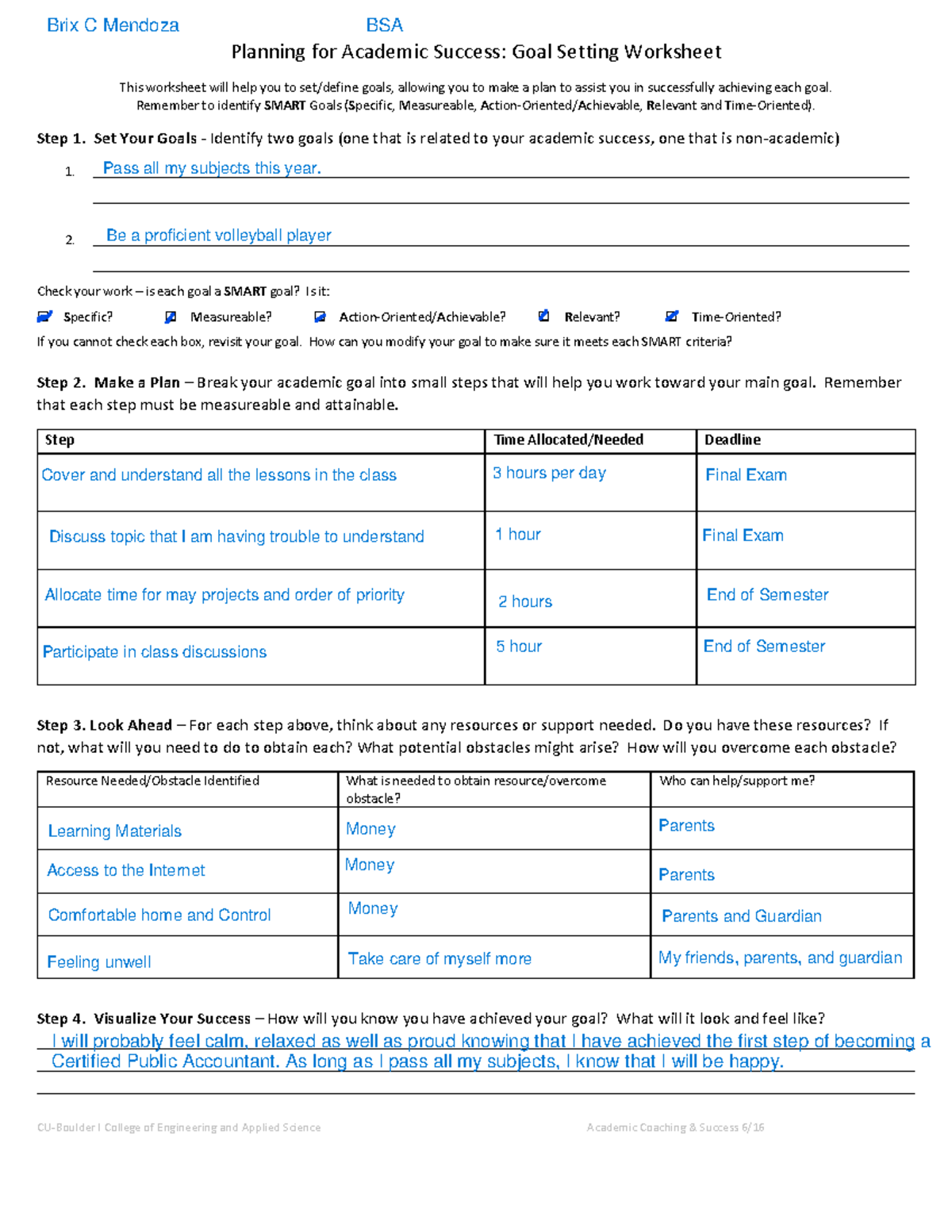 Activity 1 Goal Setting - CU-Boulder I College of Engineering and ...