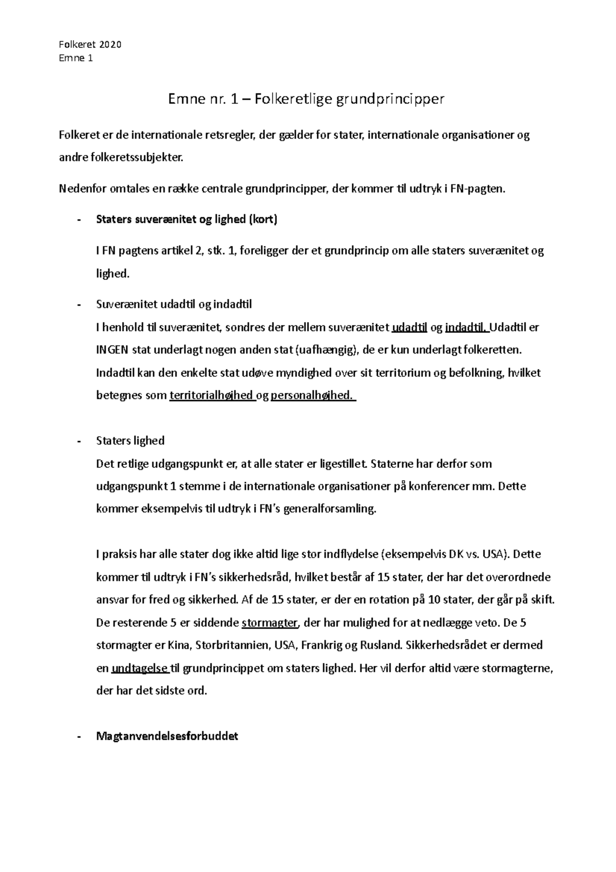 Emne nr. 1 - Folkeretlige grundprincipper - Emne 1 Emne nr. 1 ...
