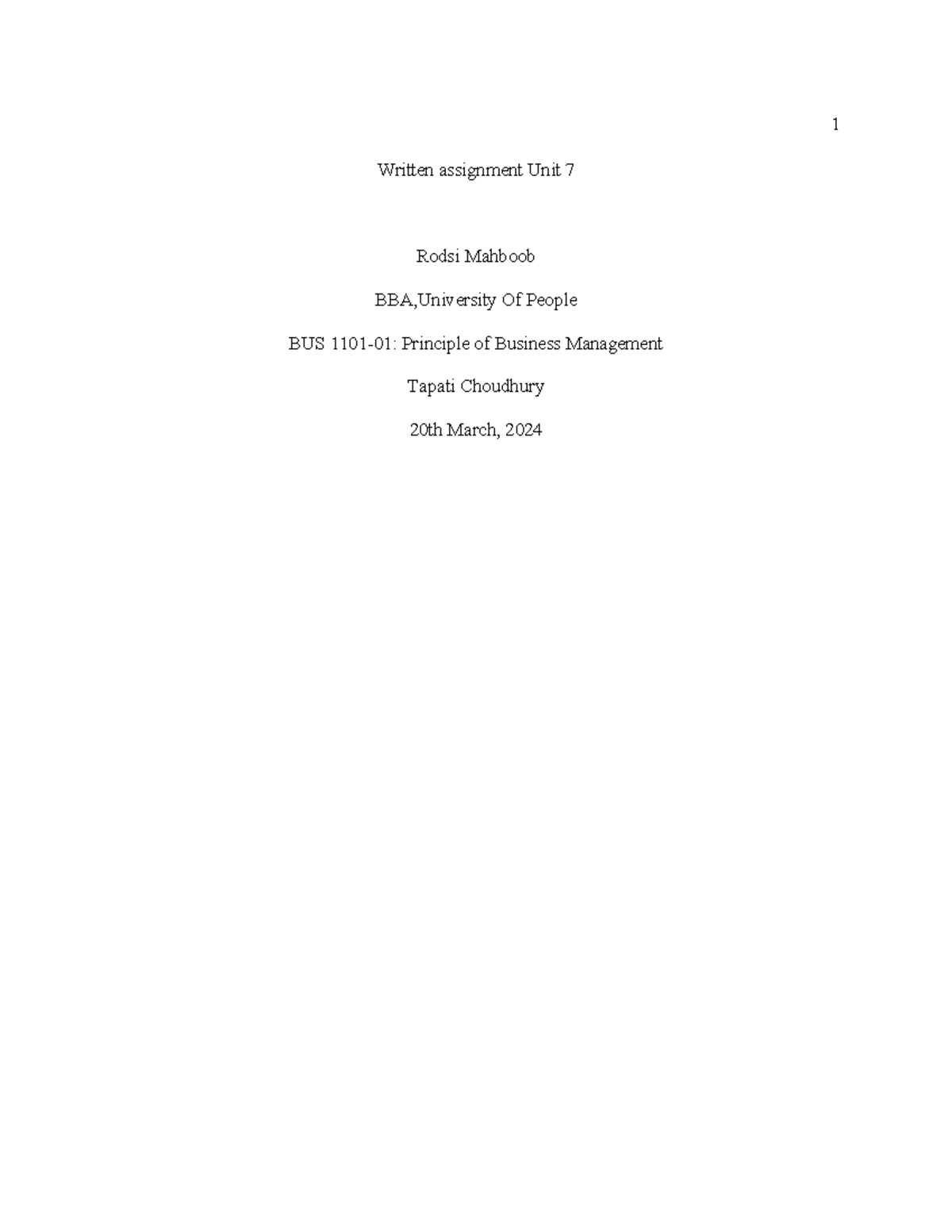 Written assignment unit 7 - 1 Written assignment Unit 7 Rodsi Mahboob ...
