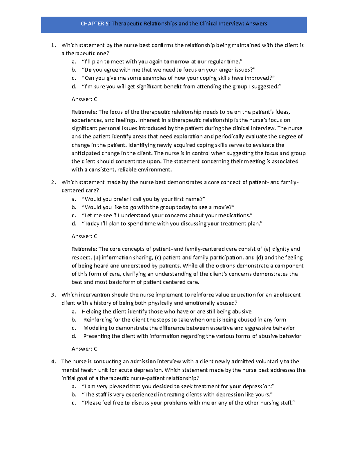 Chapter 9 Therapeutic Relationships And The Clinical Interview Answers ...