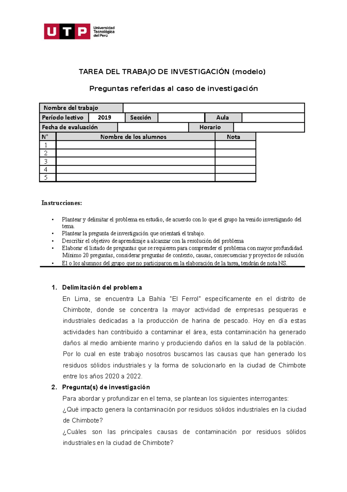 Semana 5 - Tarea 1 - Modelo - TAREA DEL TRABAJO DE INVESTIGACIÓN ...