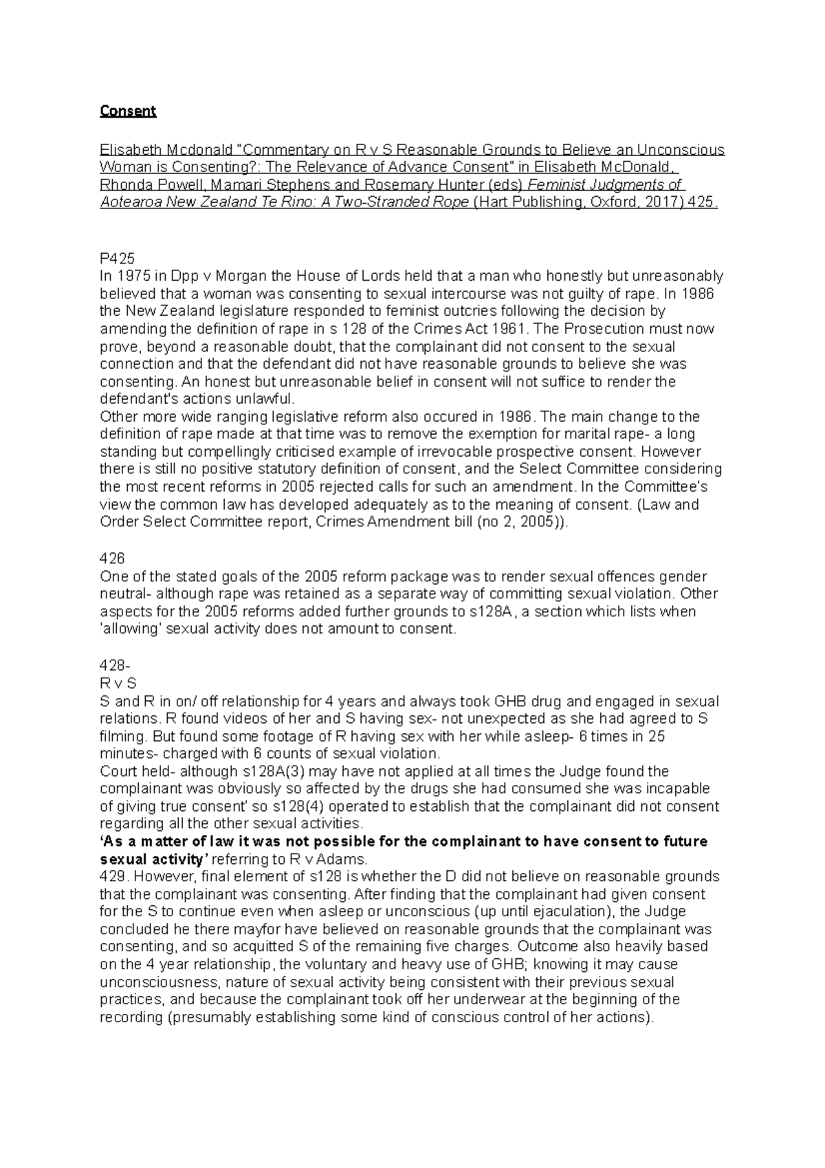 Consent - Grade: A - Consent Elisabeth Mcdonald “Commentary on R v S ...