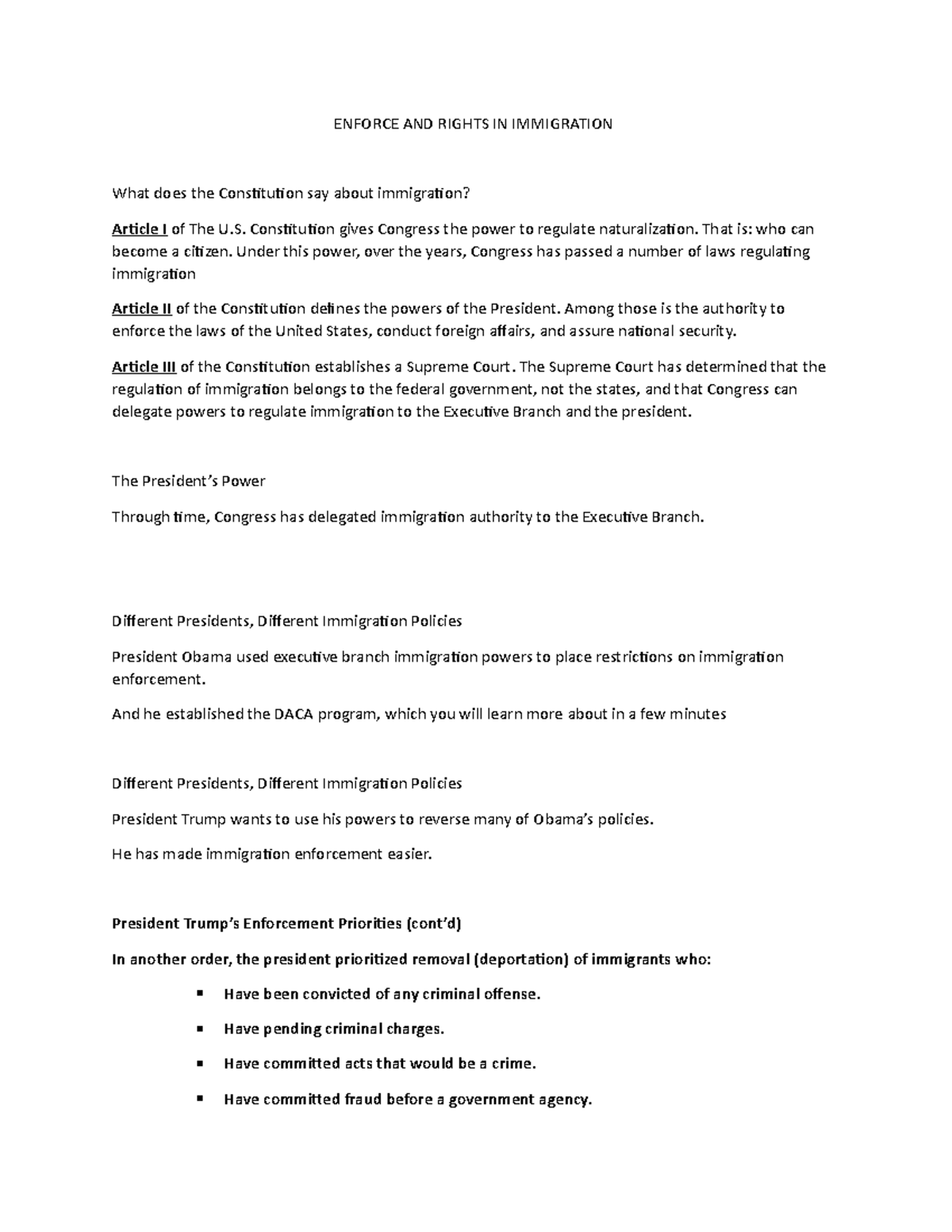 Enforce AND Rights IN Immigration ENFORCE AND RIGHTS IN IMMIGRATION