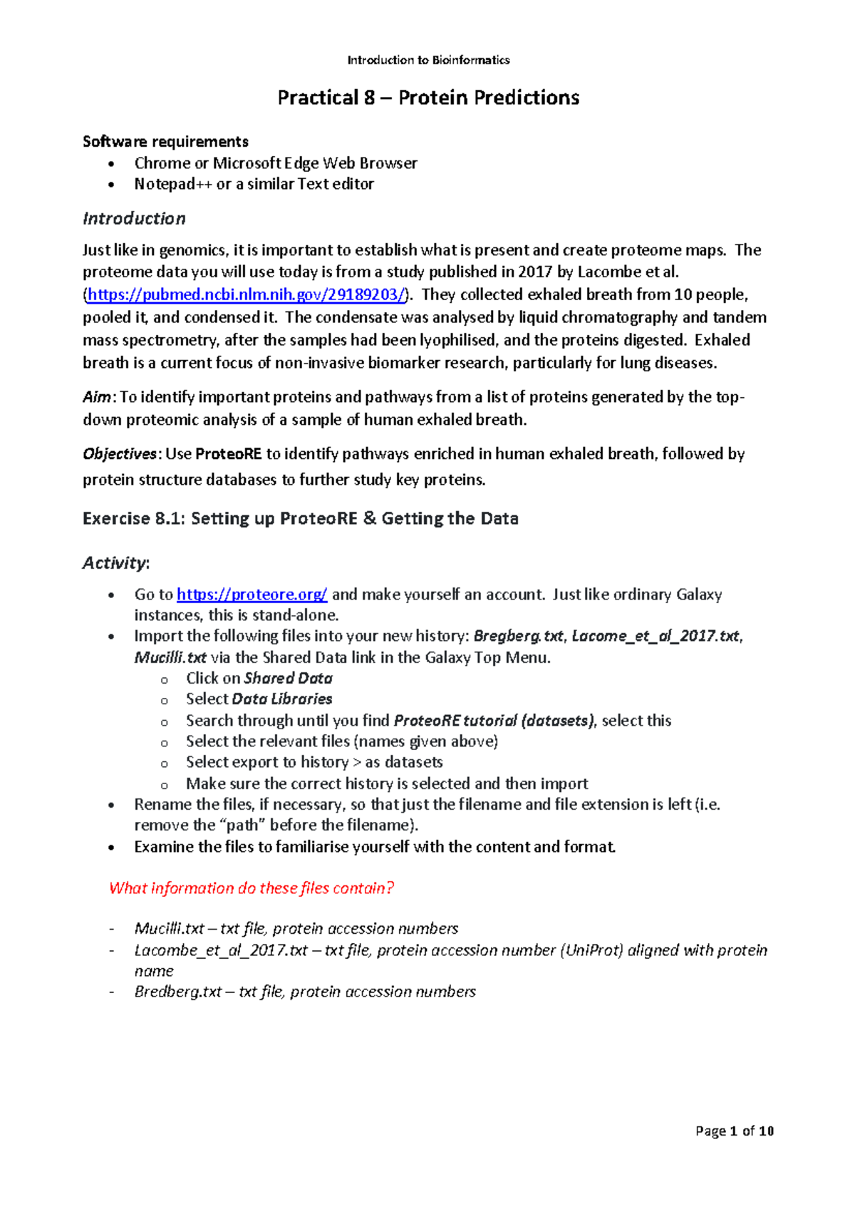 BIOL2001 Practical 8 Proteins 2023 - Practical 8 – Protein Predictions ...