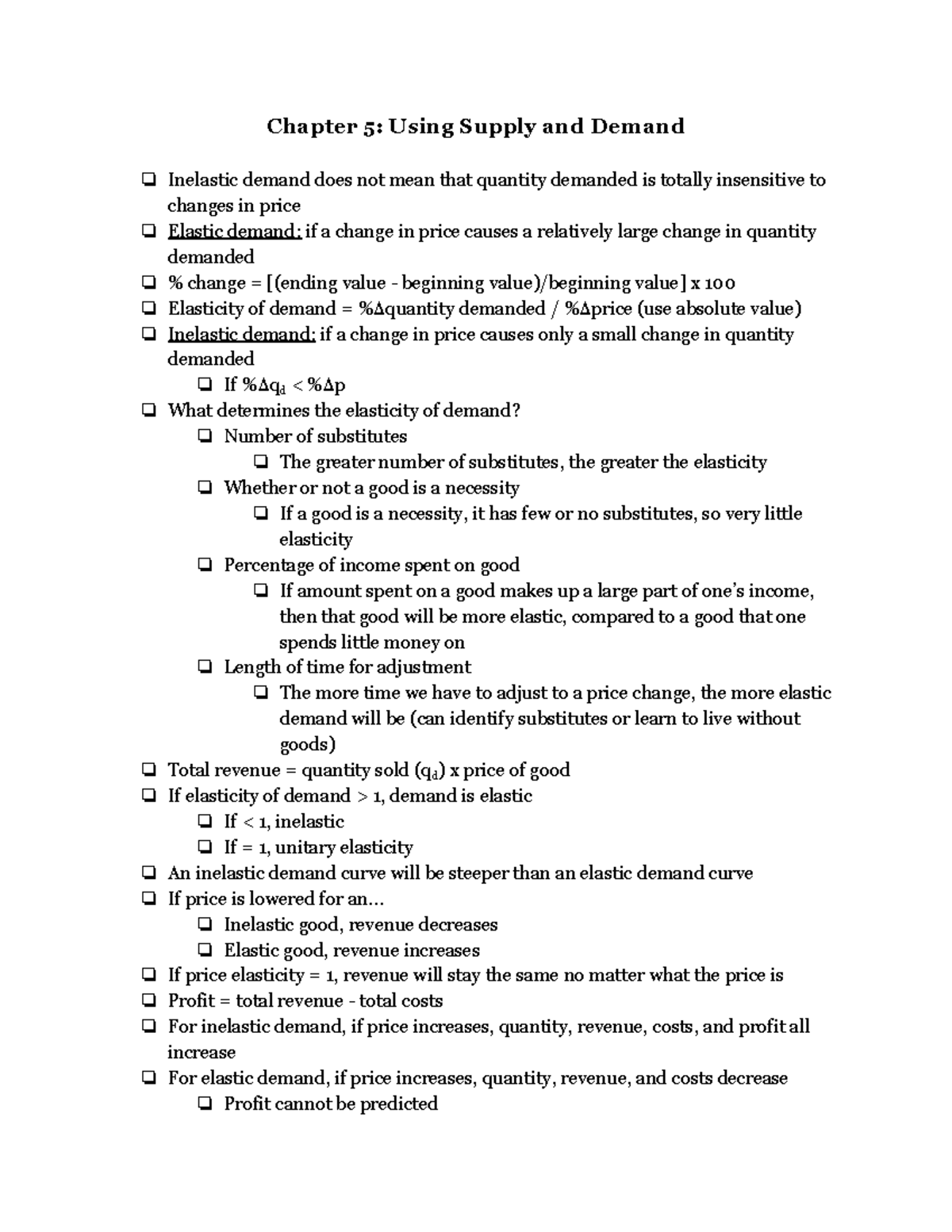 Chapter 5- Using Supply and Demand - ECON 1020-01 - Vandy - Studocu