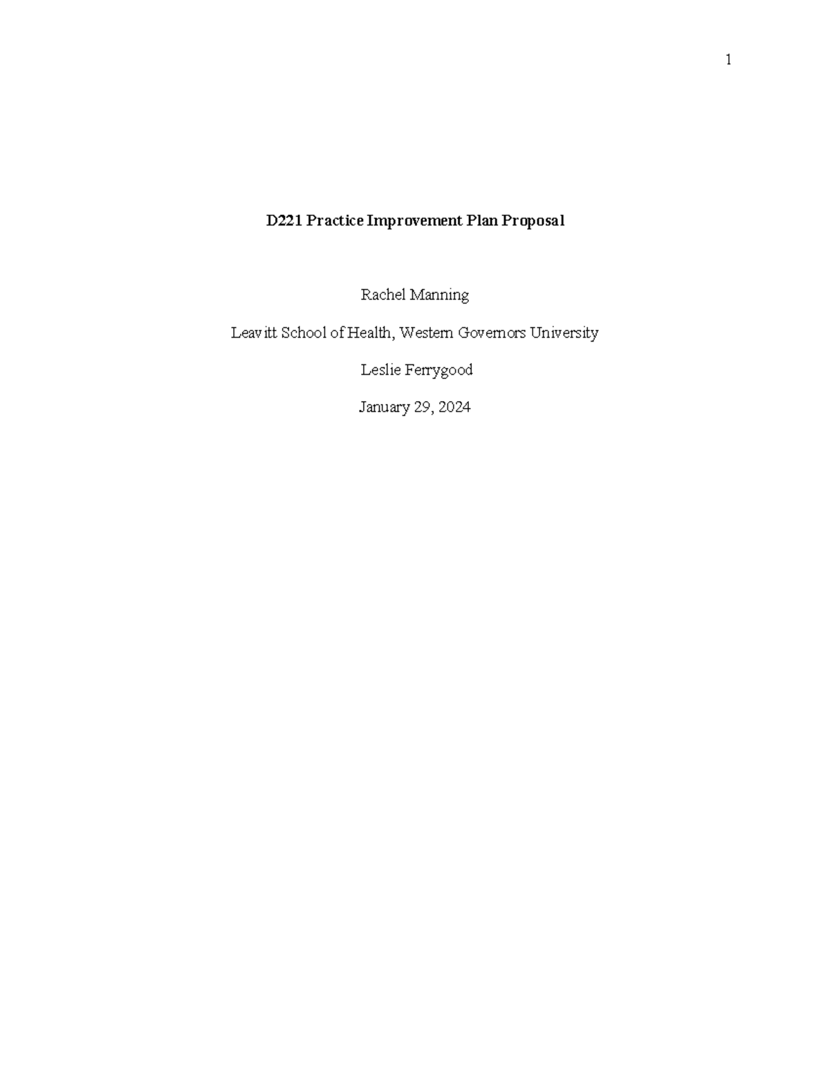 D221 paper - D221 Practice Improvement Plan Proposal Rachel Manning ...