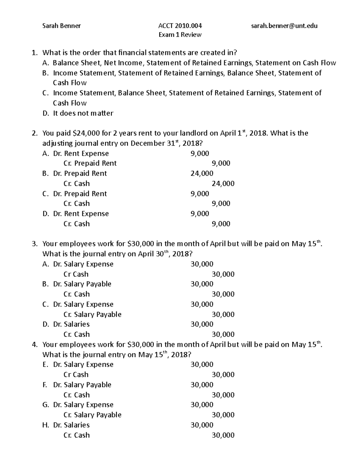 Exam 1 Review - Exam 1 Review What is the order that financial ...