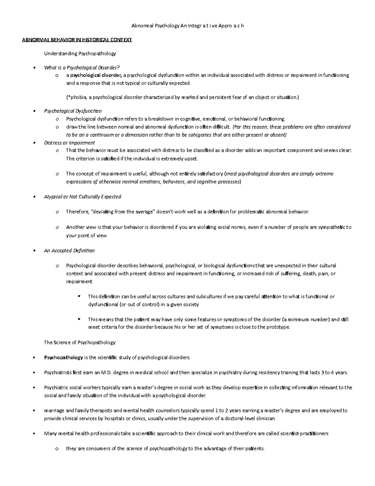Abpsych notes lecture - Abnormal Psychology An Integr a t i ve Appro a ...