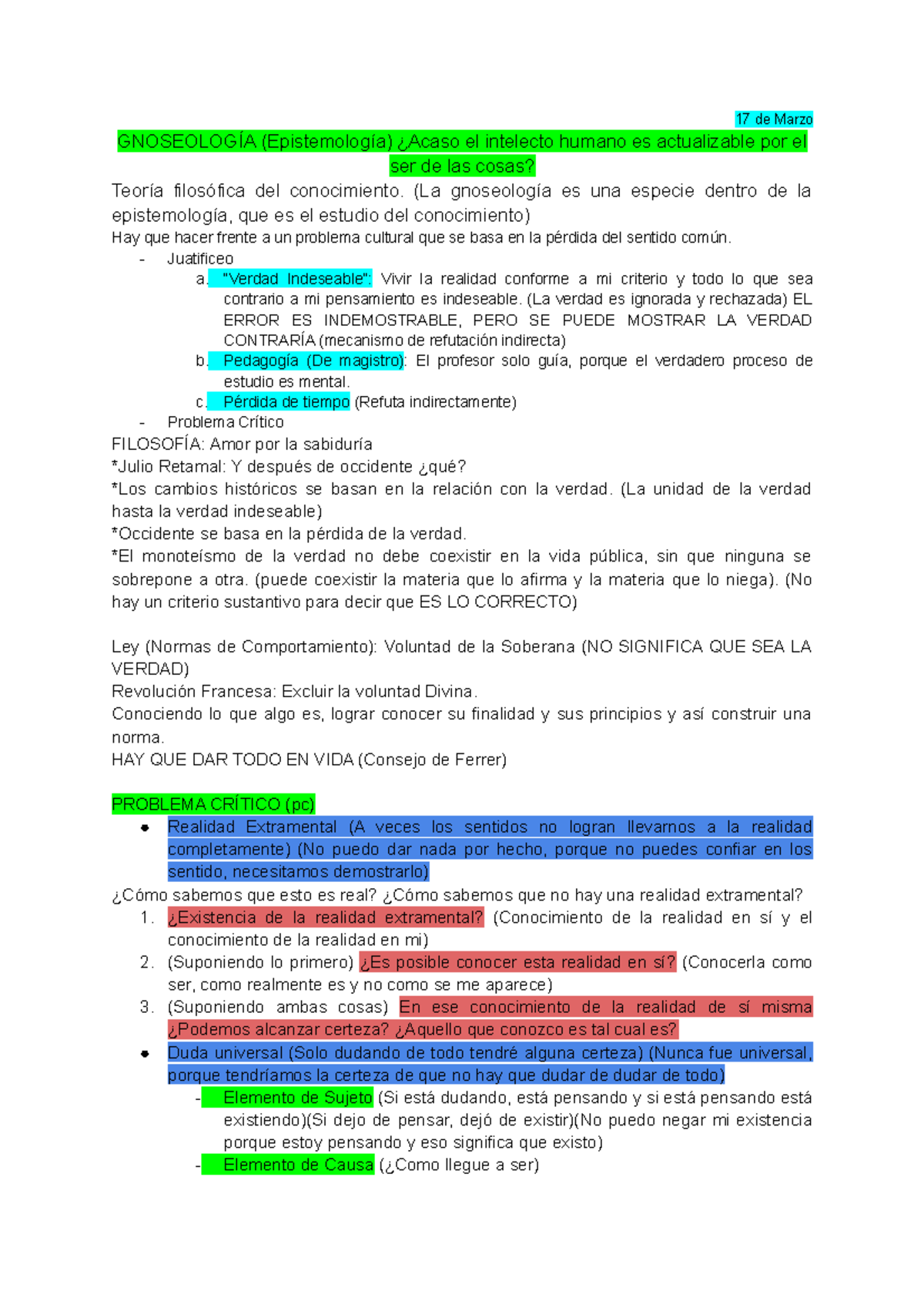 FUFI - Profesor Ferrer apuntes Gnoseología - 17 de Marzo GNOSEOLOGÍA ...