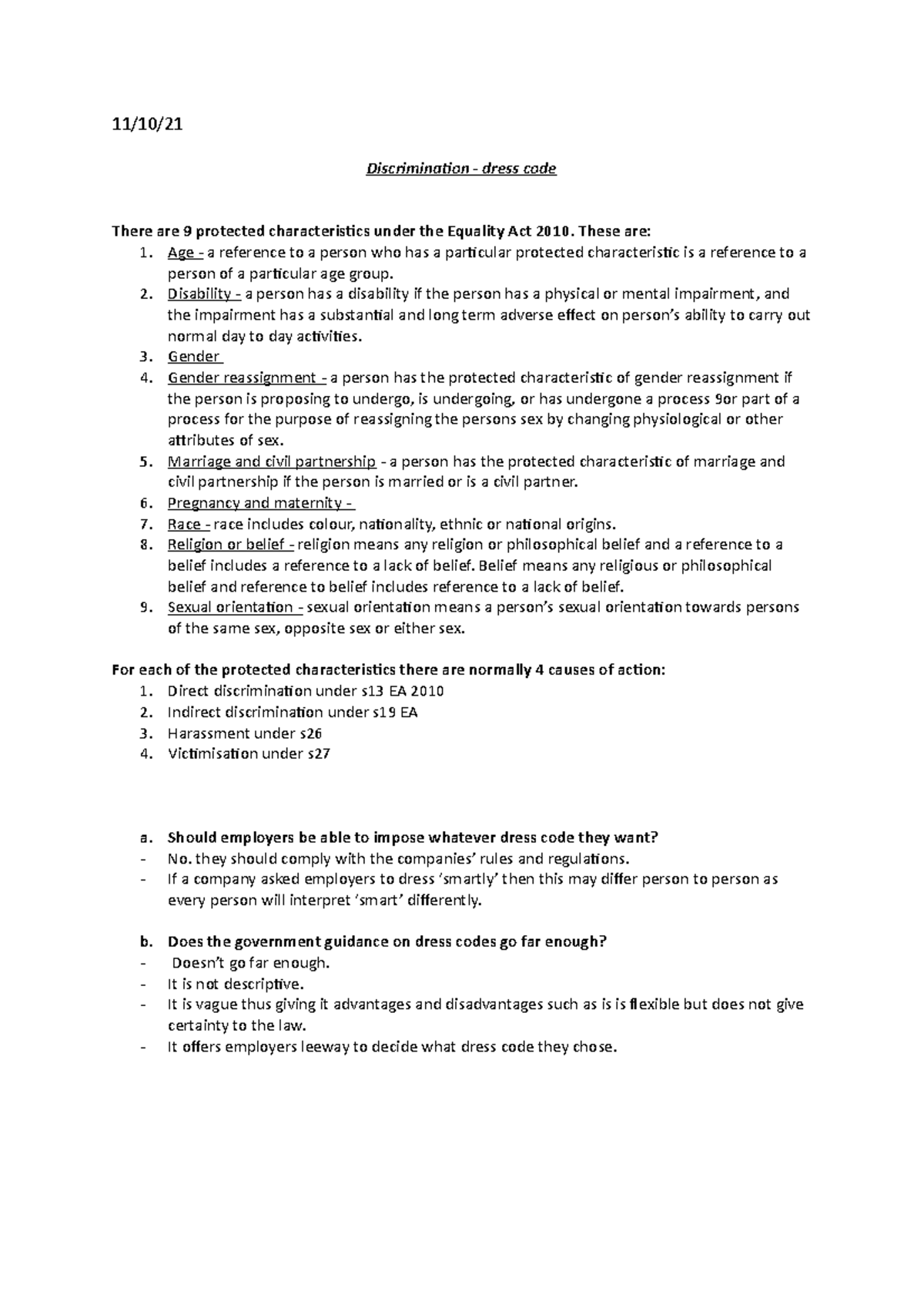 Discrimination Employment Law. - 11 10  Discrimination - Dress Code 