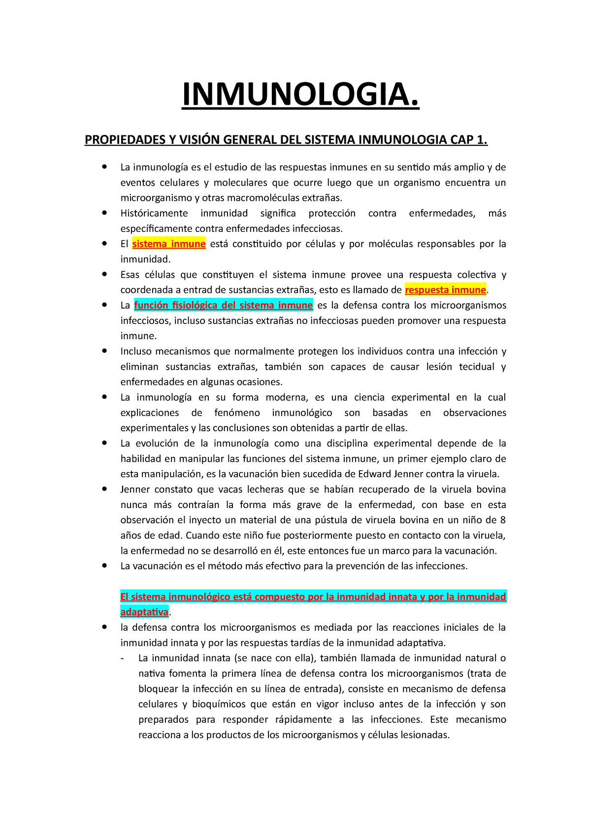 Inmunologia - Resúmen Completo - INMUNOLOGIA. PROPIEDADES Y VISIÓN ...